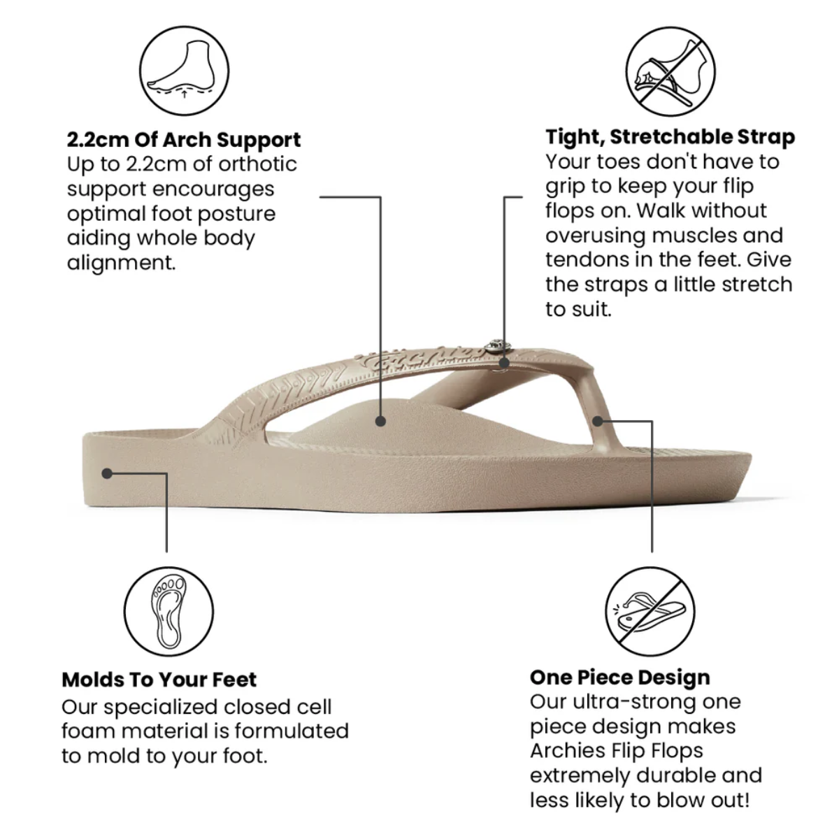 Archies Women's Crystal Arch Support Flip Flops in Taupe