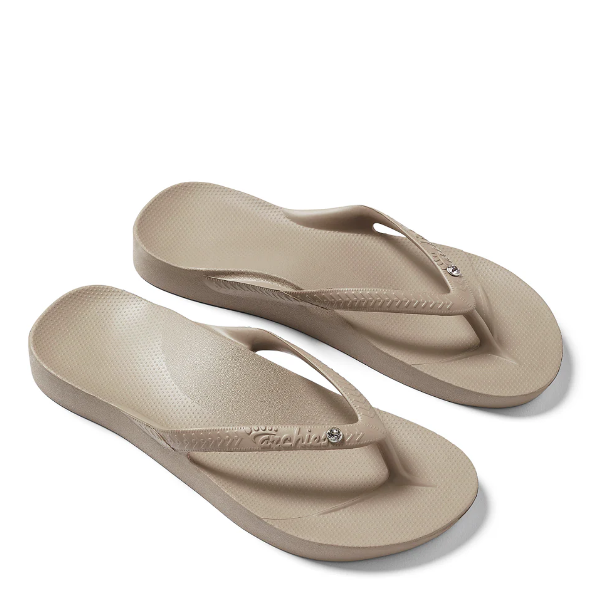 Archies Women's Crystal Arch Support Flip Flops in Taupe