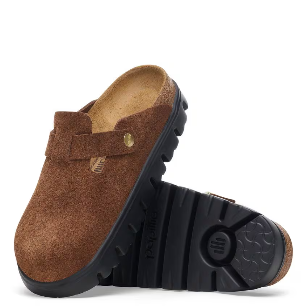 Birkenstock Women&#39;s Boston Chunky Suede Leather in Dark Tea/ Black