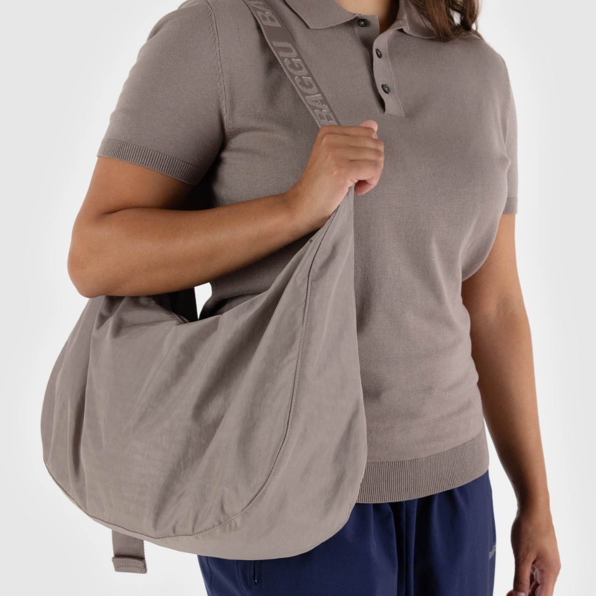 Baggu Large Nylon Crescent Bag in Dove