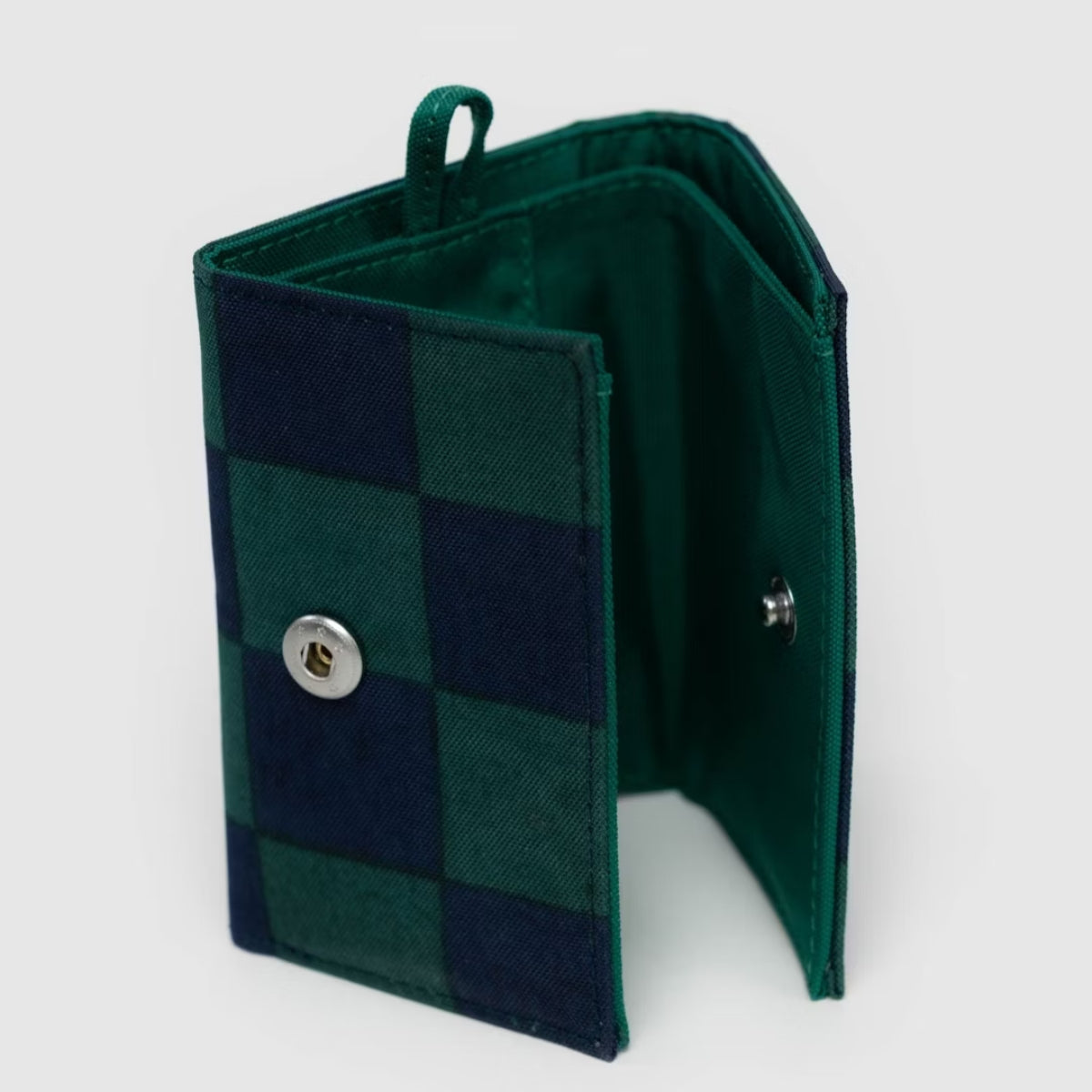 Baggu Snap Wallet in Navy Green Check