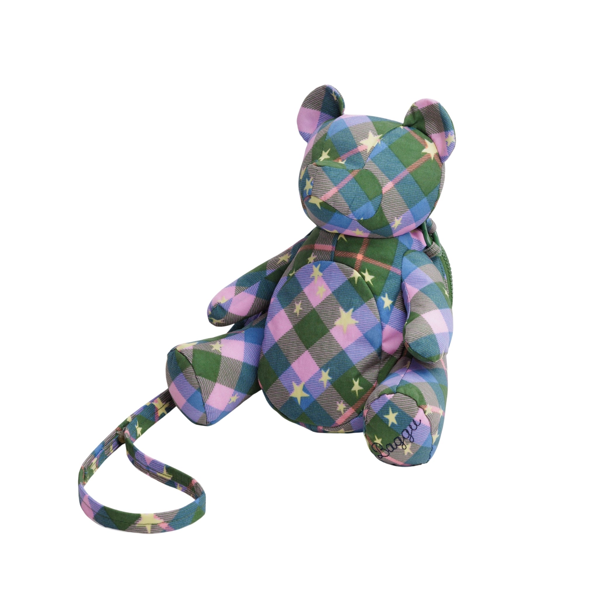Baggu Bear Bag in Green Star Plaid