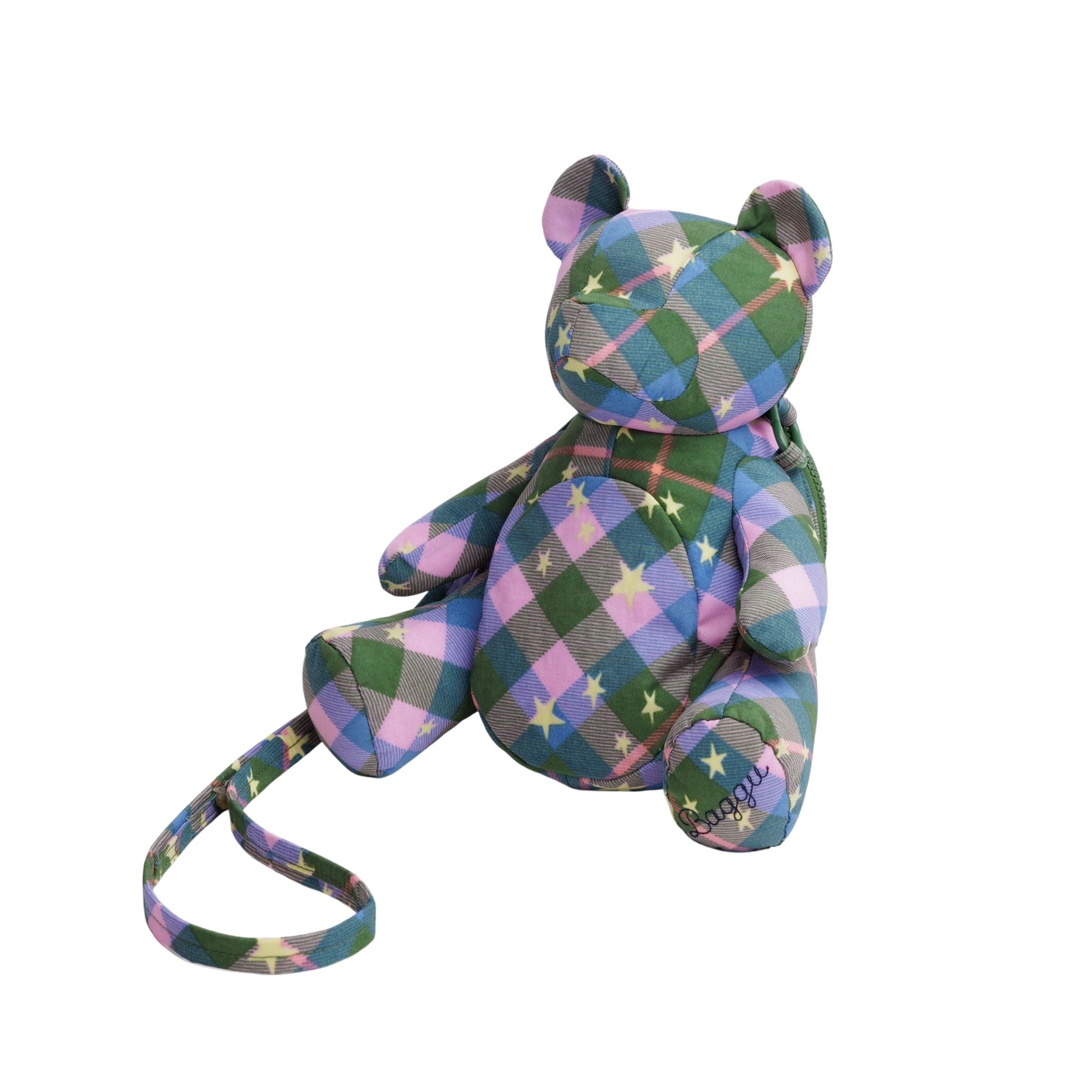 Baggu Bear Bag in Green Star Plaid