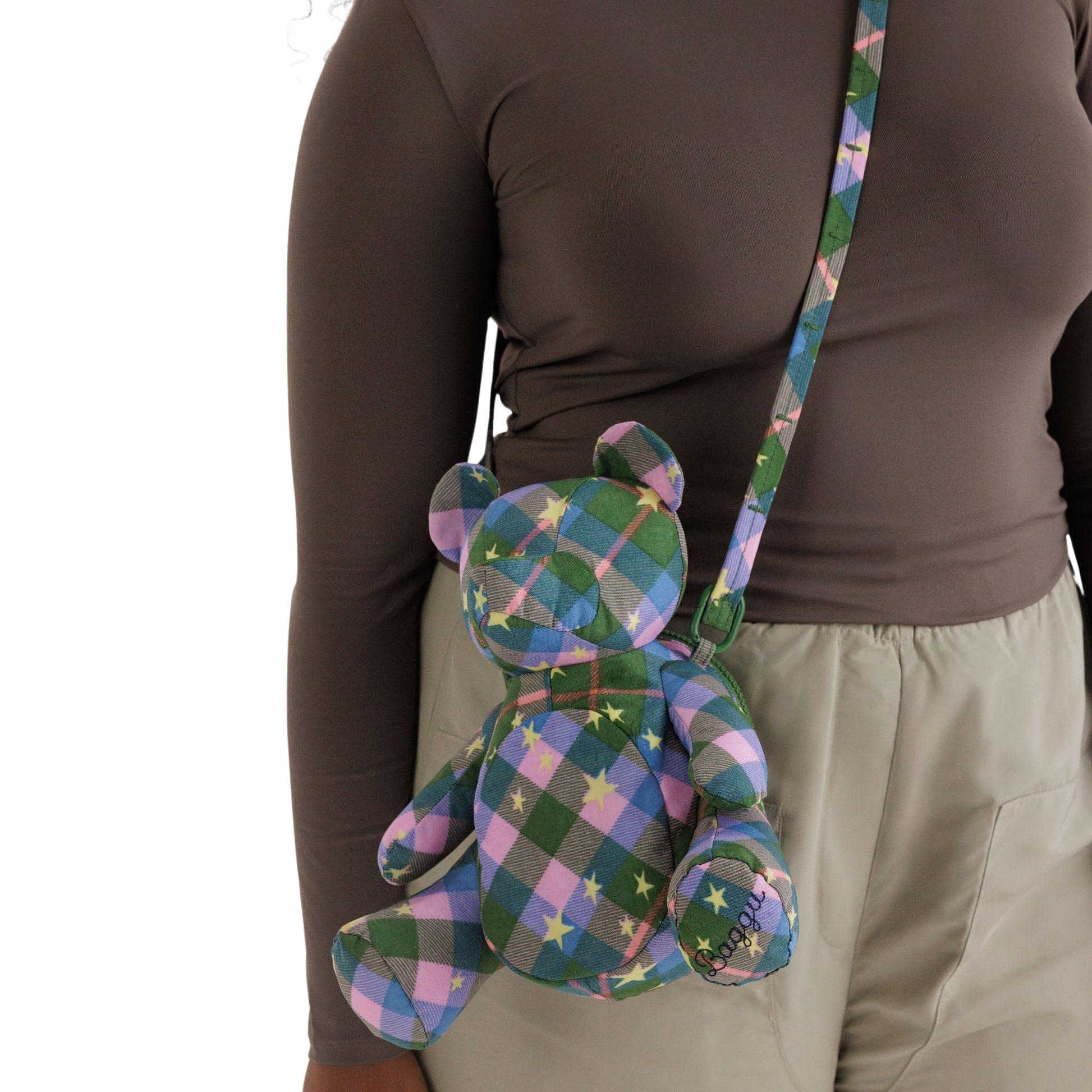 Baggu Bear Bag in Green Star Plaid