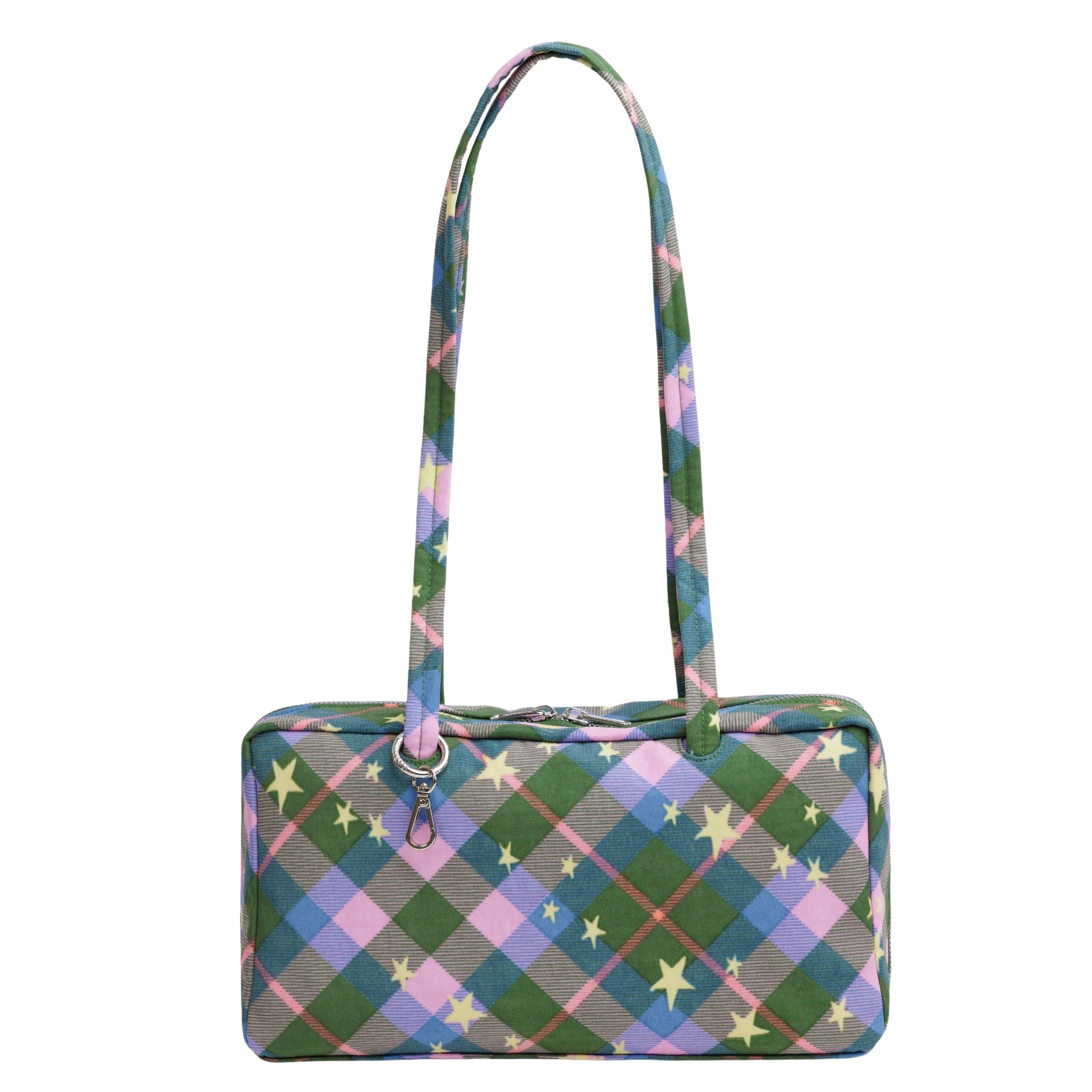 Baggu Nylon Bowler Bag in Green Star Plaid