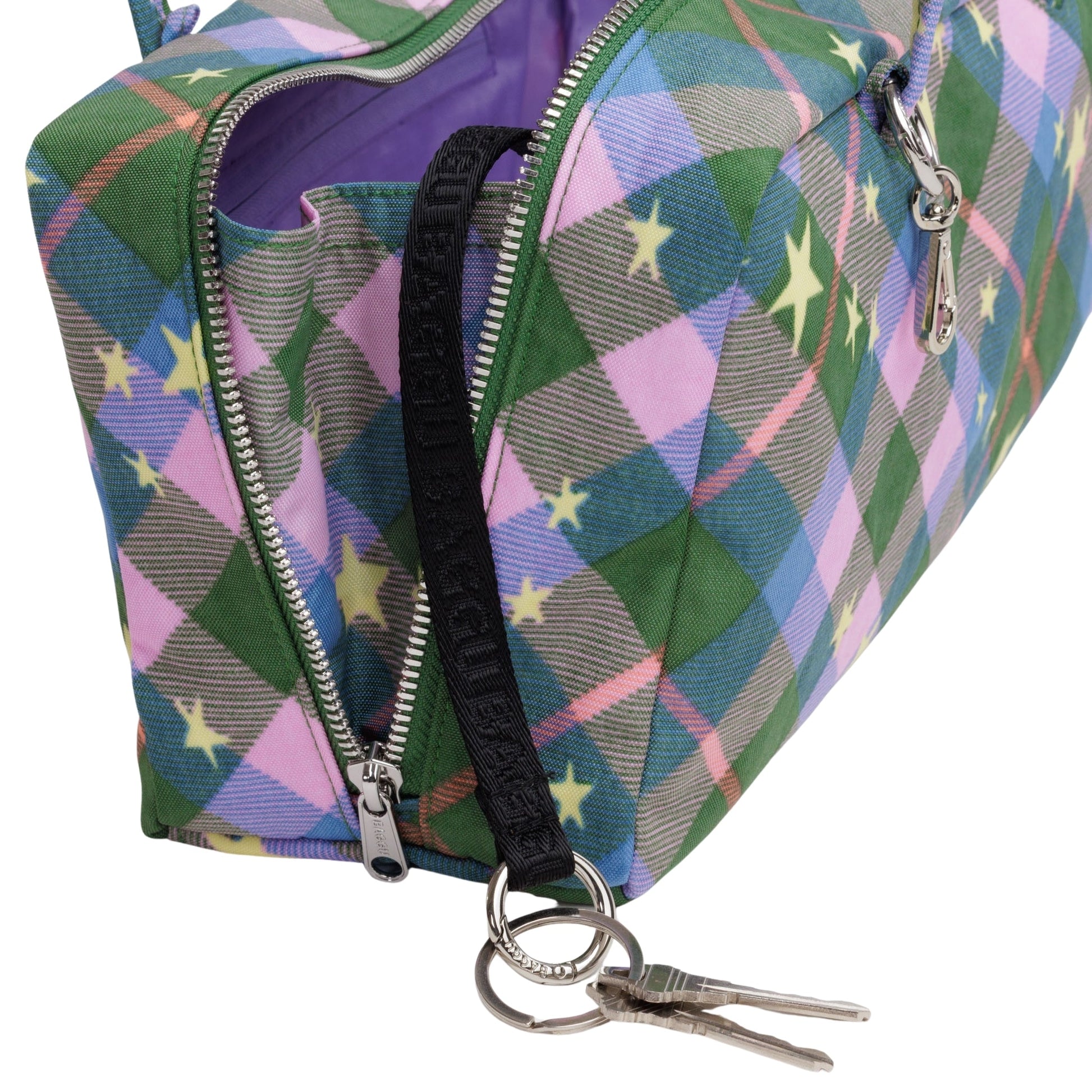 Baggu Nylon Bowler Bag in Green Star Plaid
