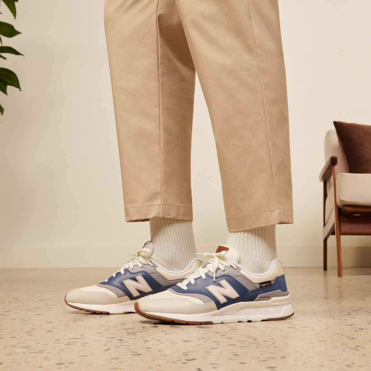 New Balance Men's 997H in White with Sea Salt and Vintage Indigo