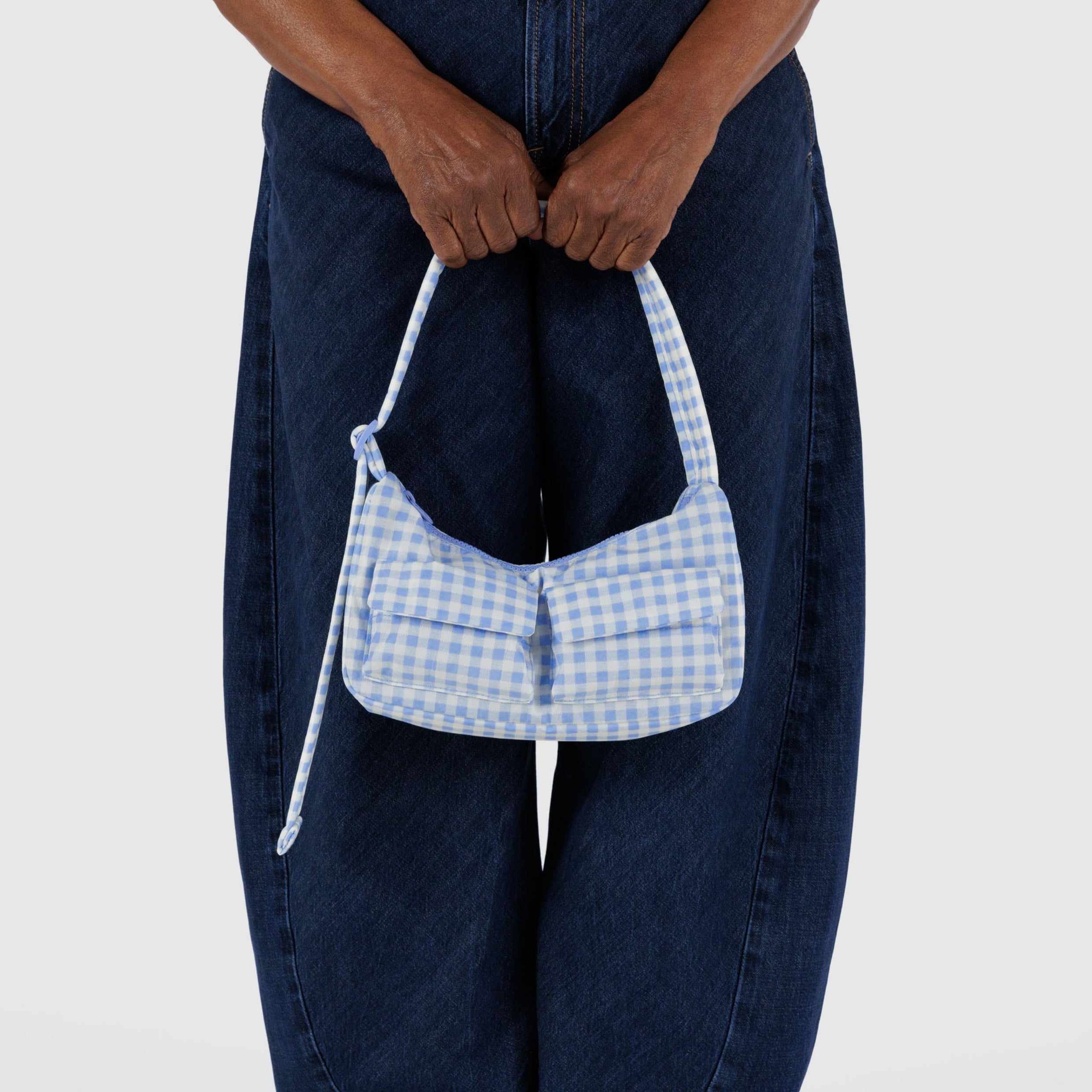Baggu Cargo Shoulder Bag in Light Blue Gingham