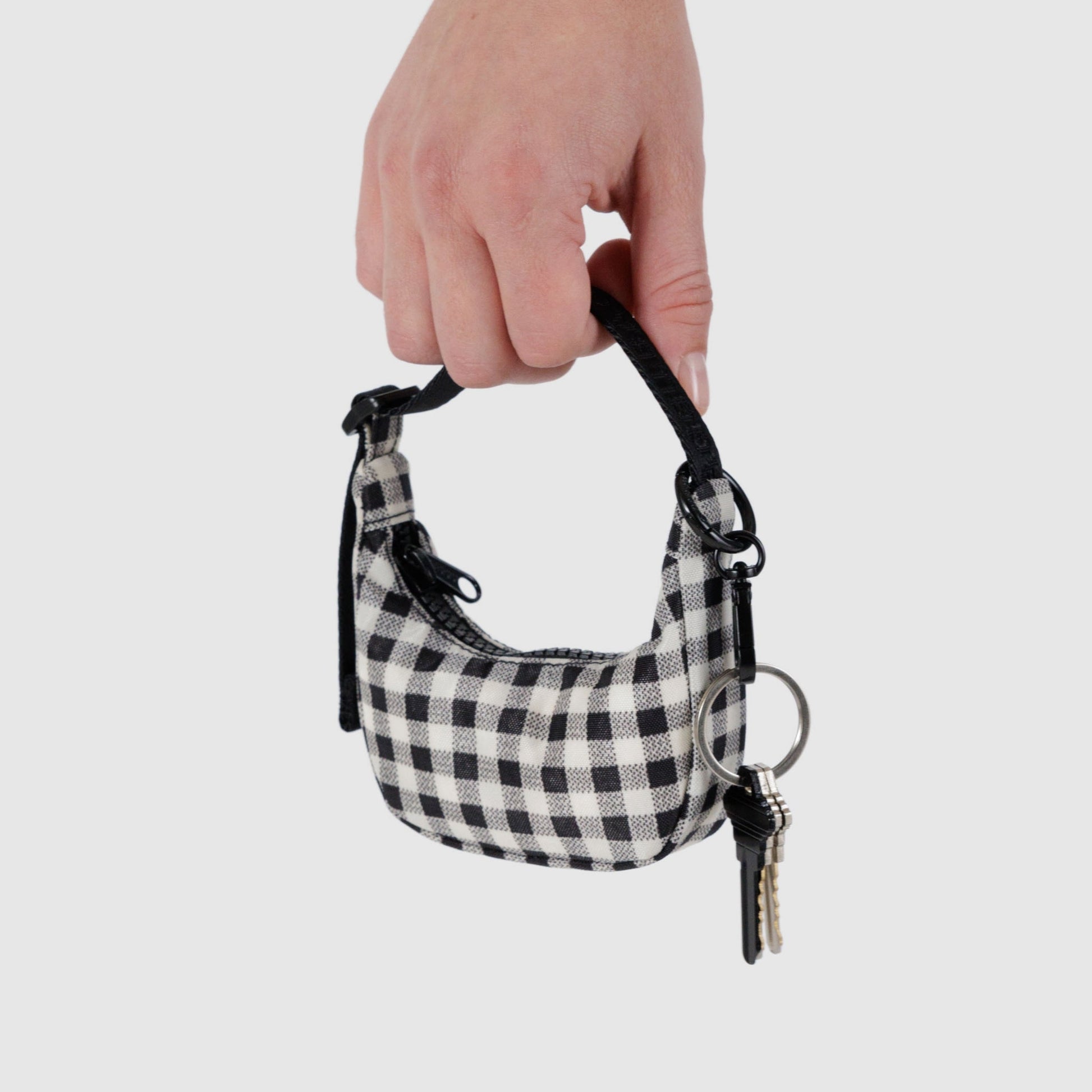 Baggu Crescent Bag Charm in Black & White Gingham