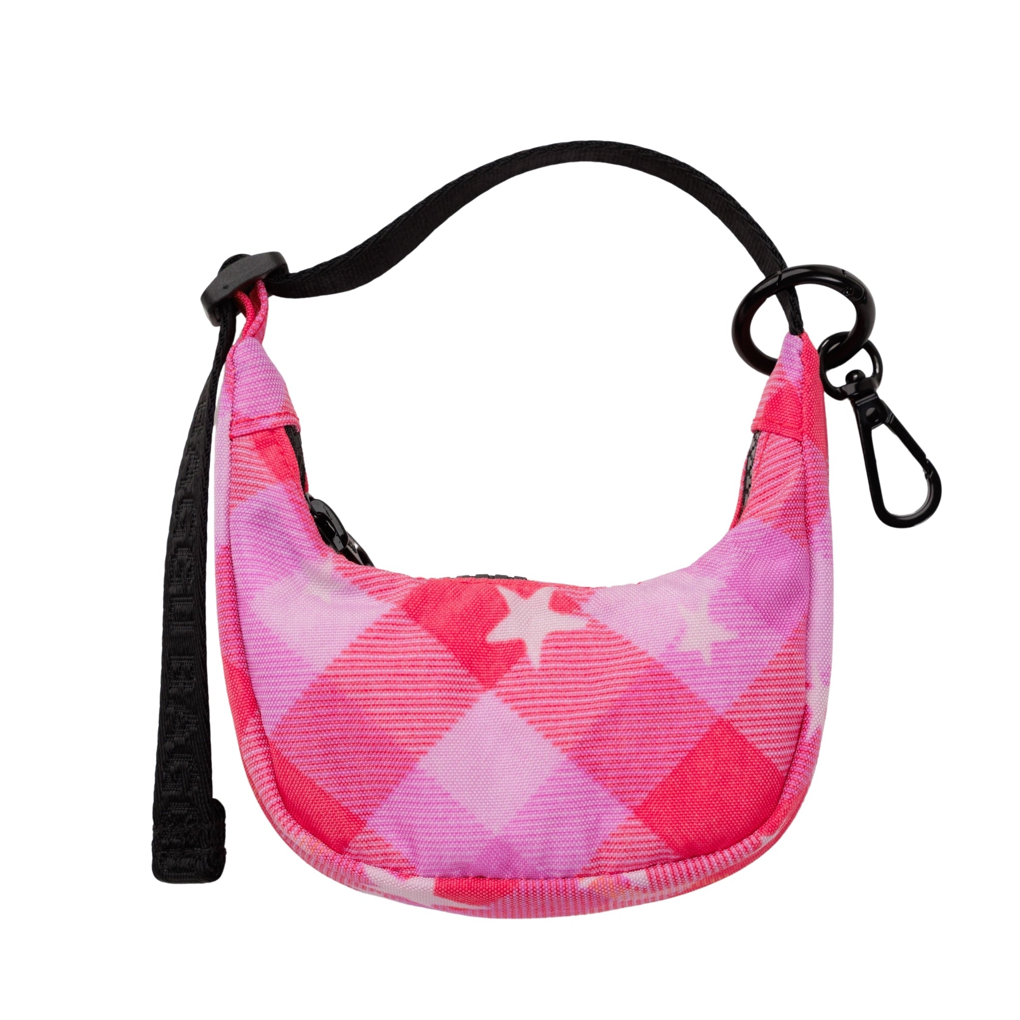 Baggu Crescent Bag Charm in Pink Star Plaid