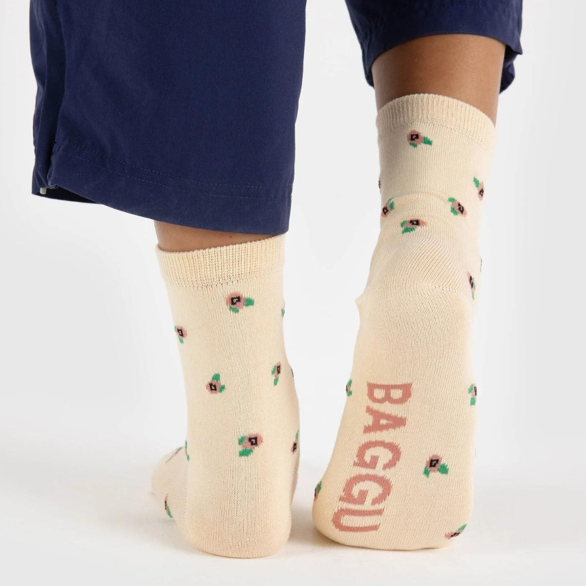 Baggu Crew Sock in Cream Rosette