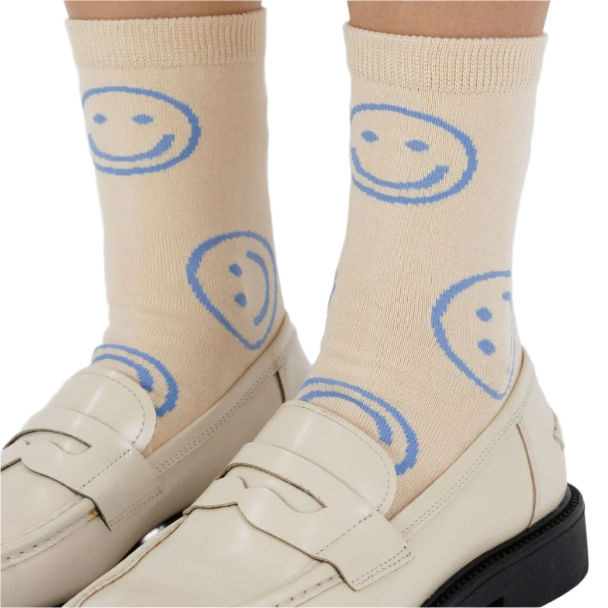 Baggu Crew Sock in Ecru Periwinkle Happy