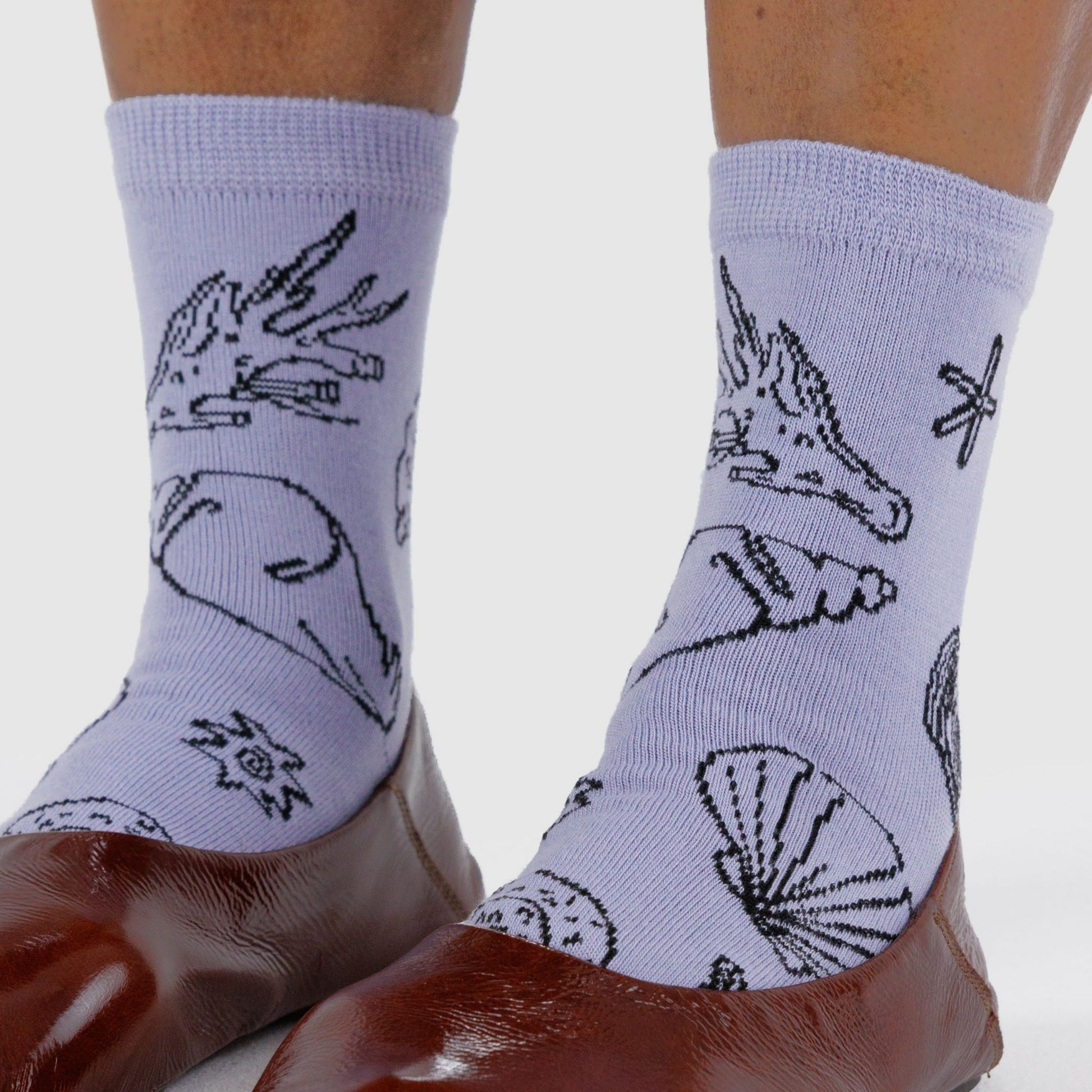 Baggu Crew Sock in Shells Light Blue