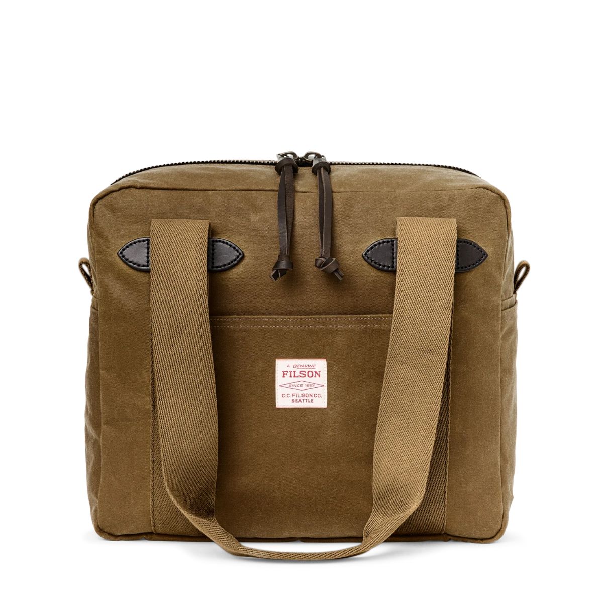 Filson Tin Cloth Zipper Tote Bag in Dark Tan