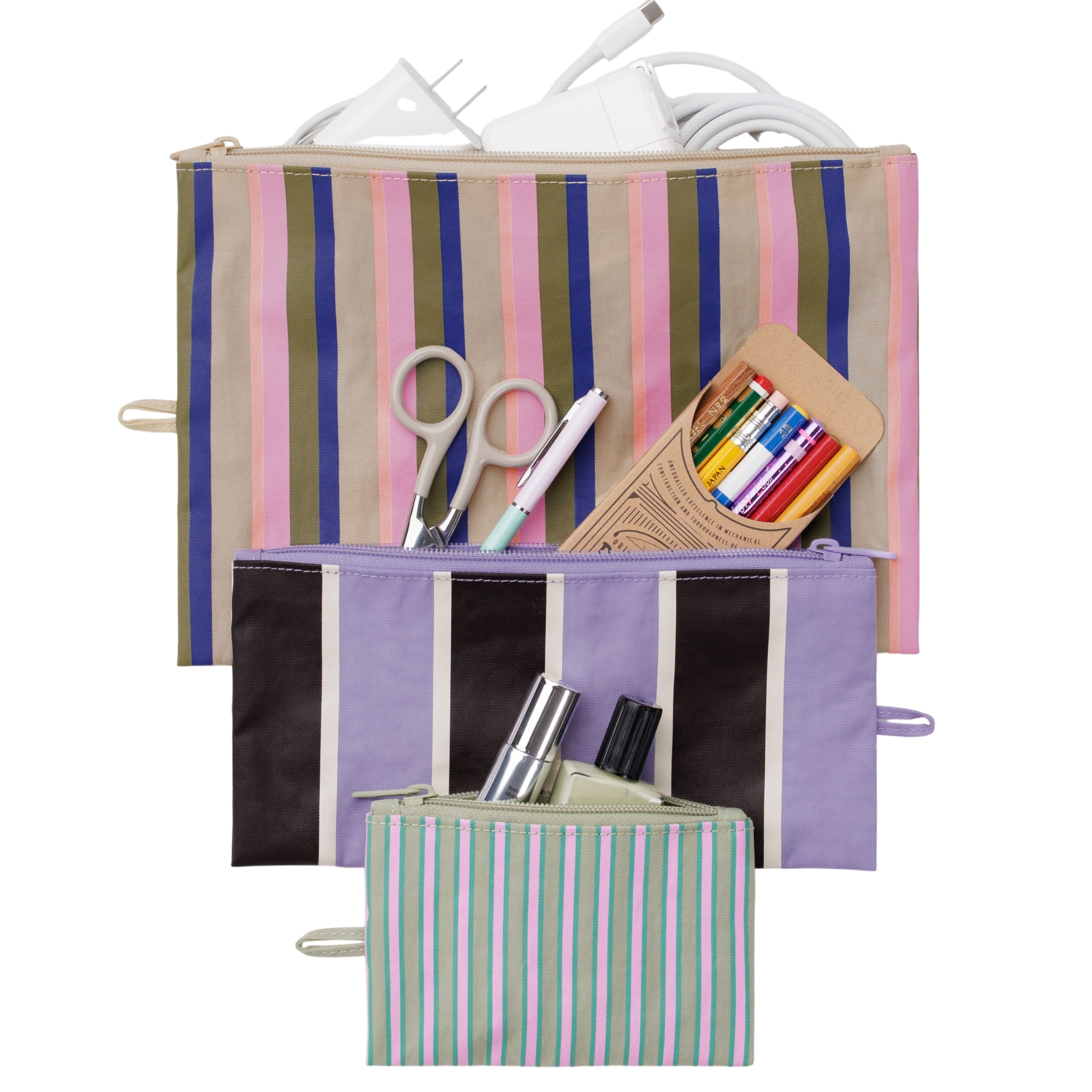 Baggu Flat Pouch Set in Candy Shop Stripes