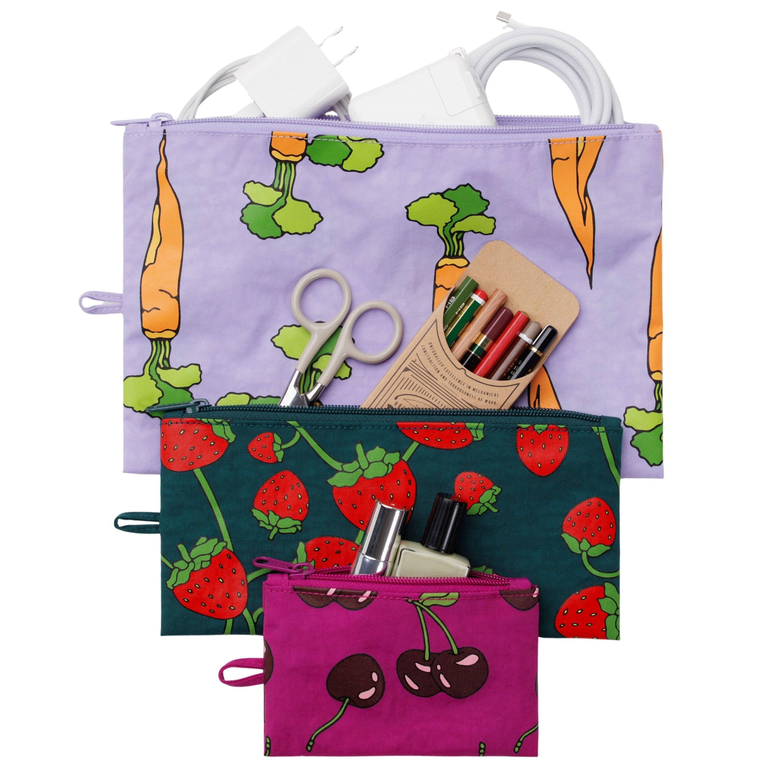 Baggu Flat Pouch Set in Carrots & Berries