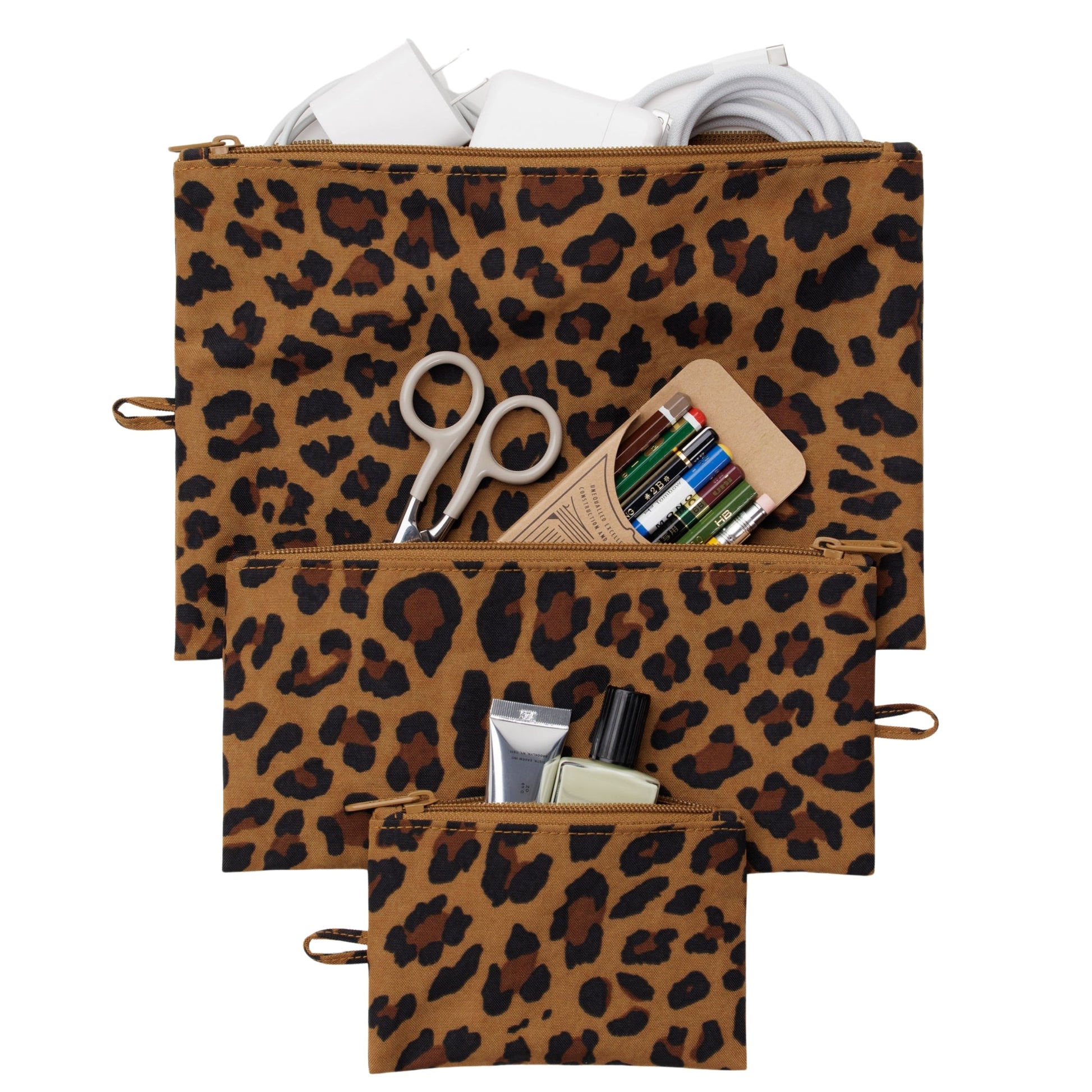 Baggu Flat Pouch Set in Leopard