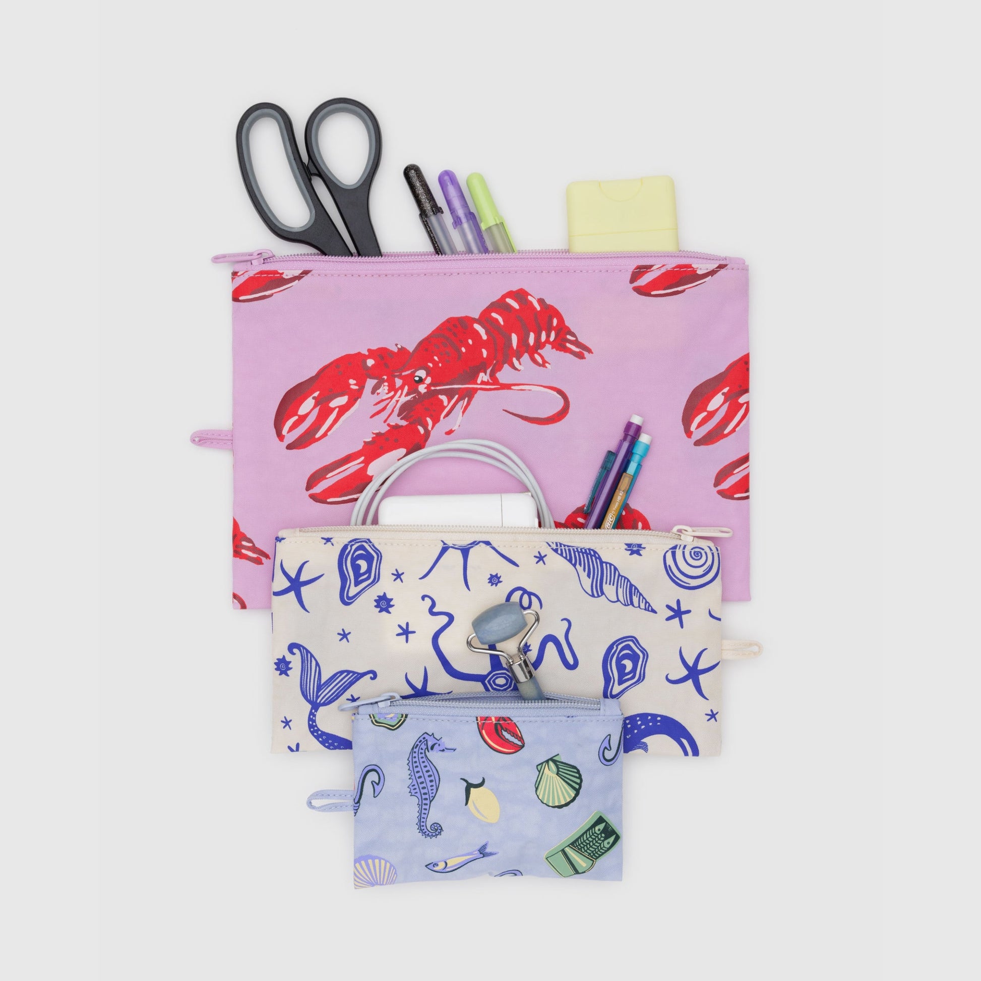 Baggu Flat Pouch Set in Sea Creatures