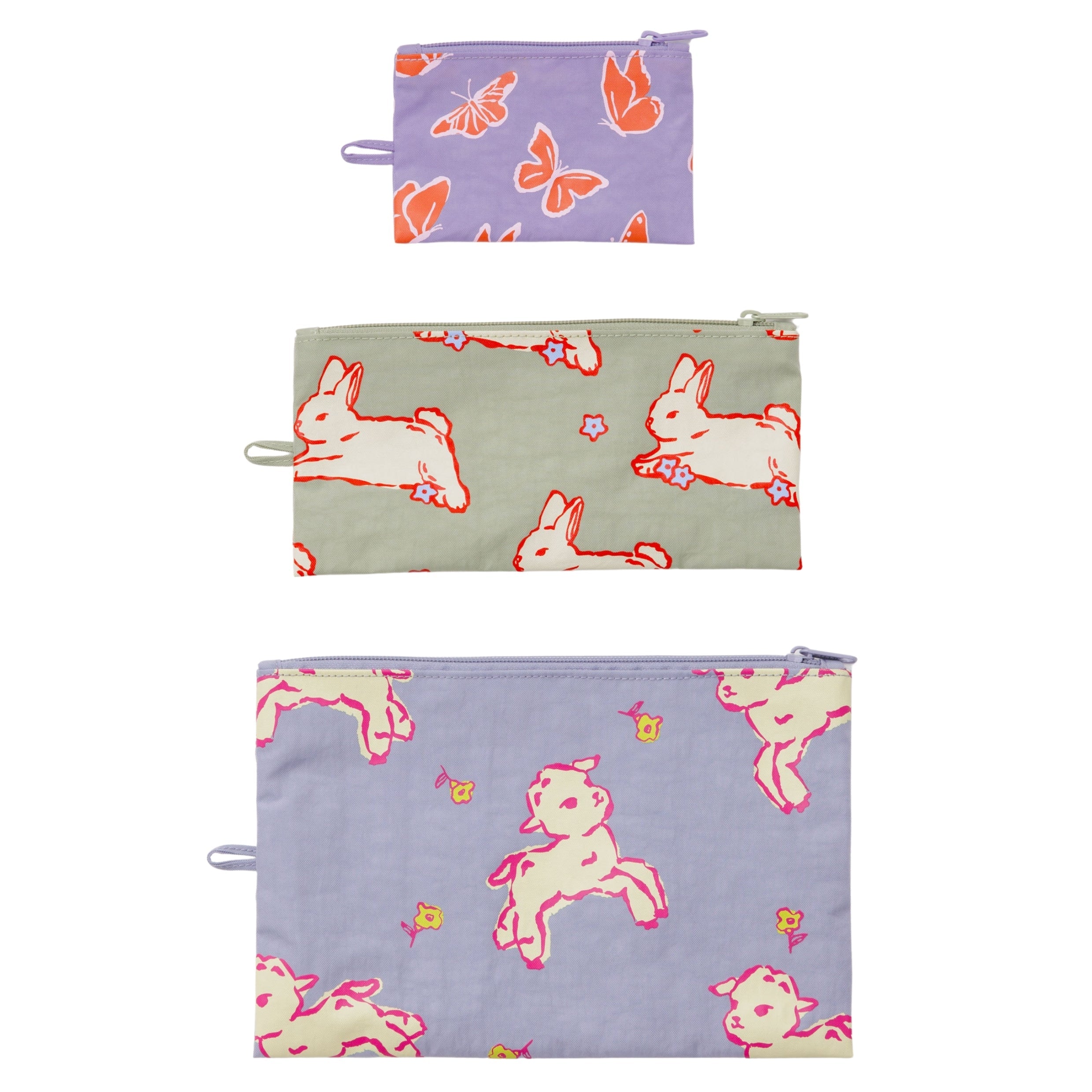 Baggu Flat Pouch Set in Spring Animals