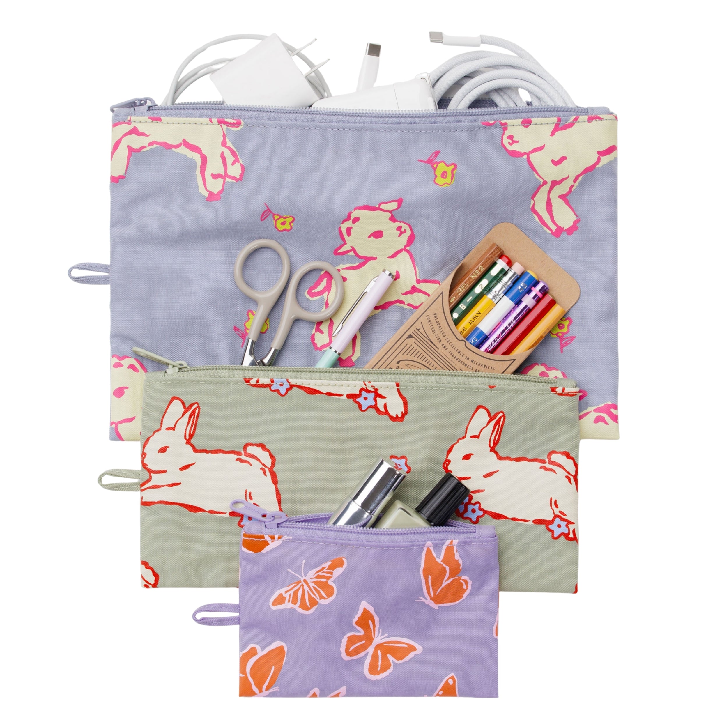 Baggu Flat Pouch Set in Spring Animals