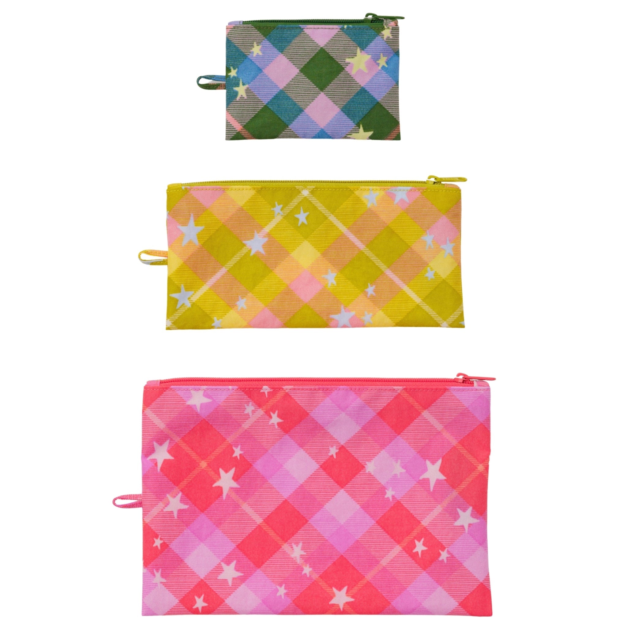 Baggu Flat Pouch Set in Star Plaid