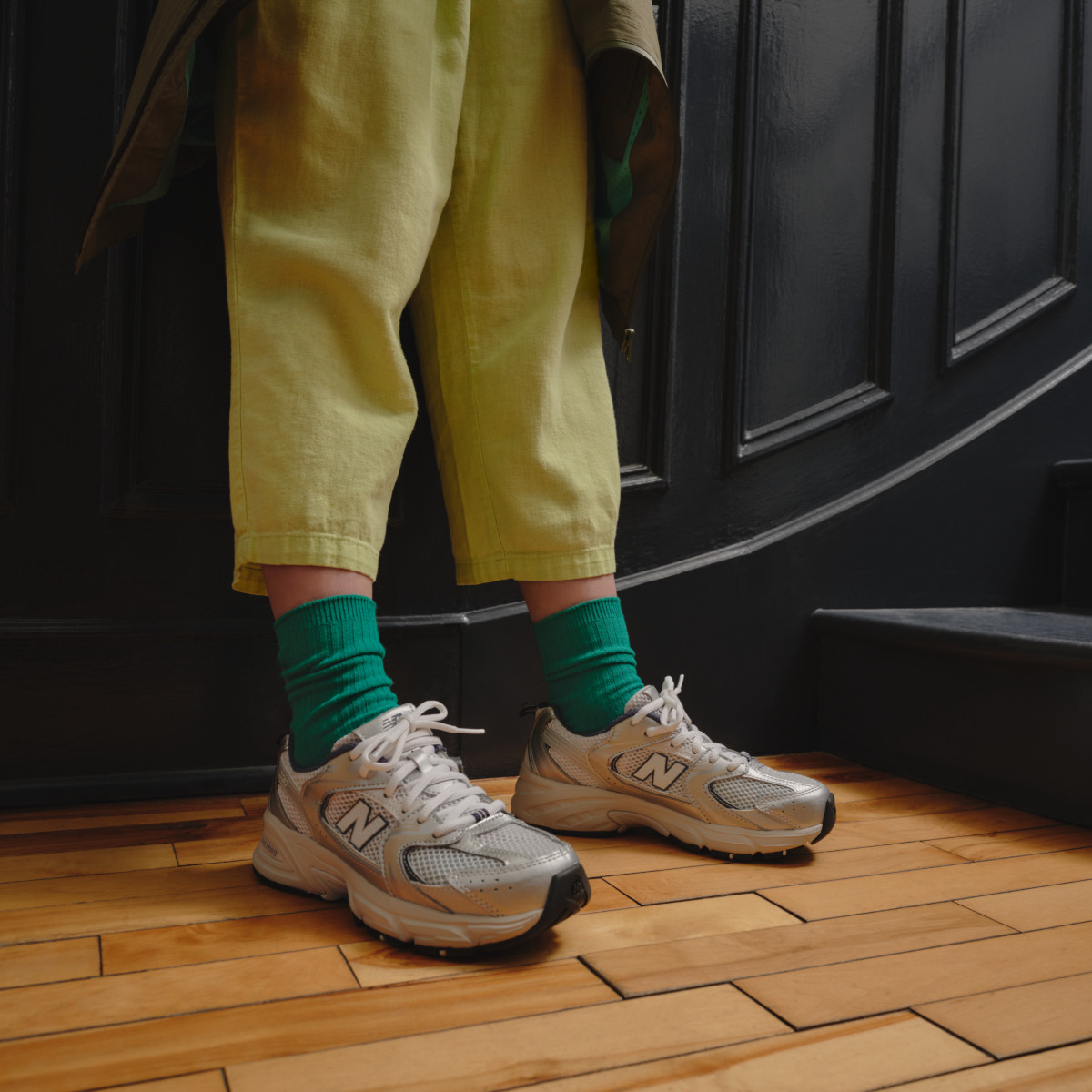 New Balance Youth 530 in Summer Fog with Nimbus Cloud and NB Navy