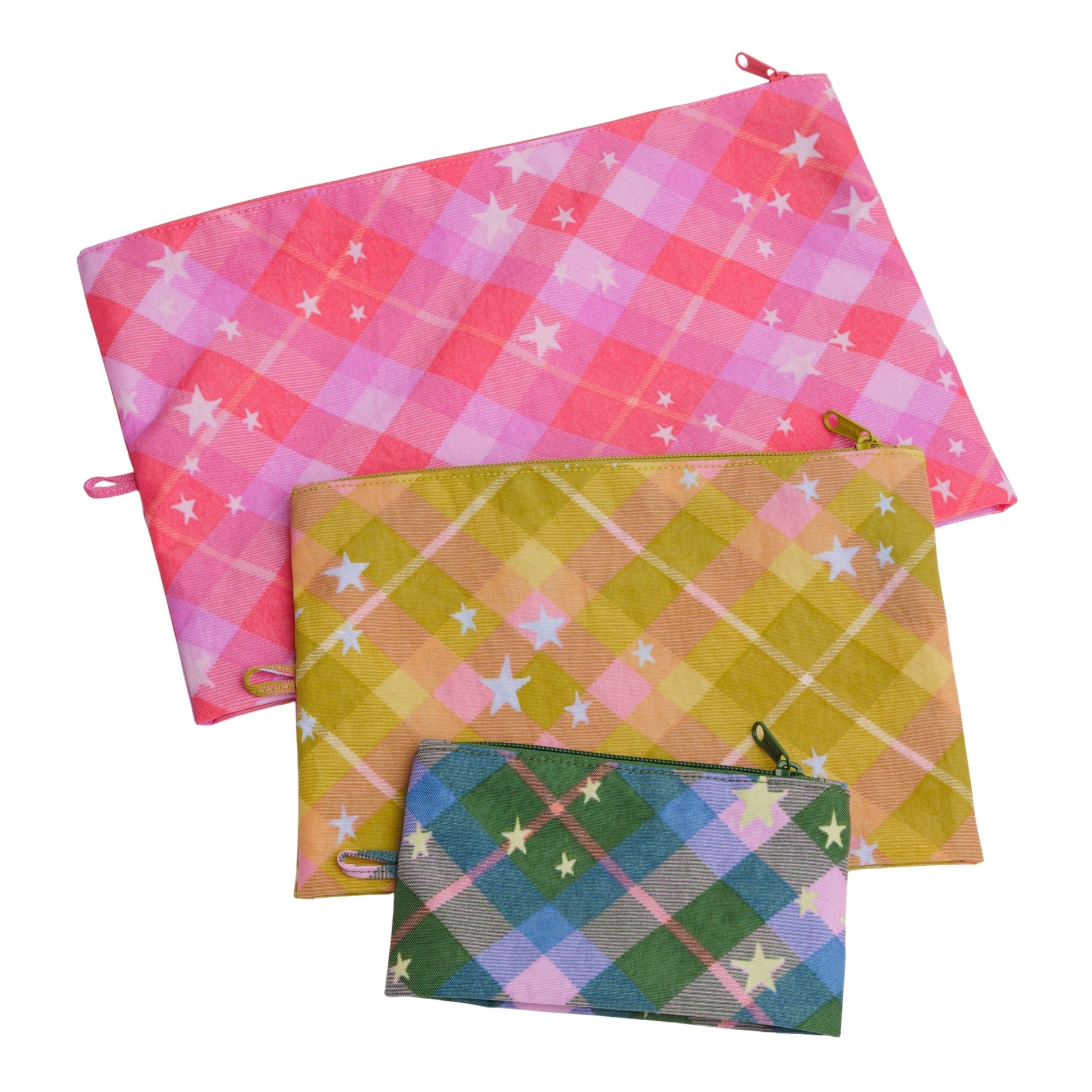 Baggu Go Pouch Set in Star Plaid