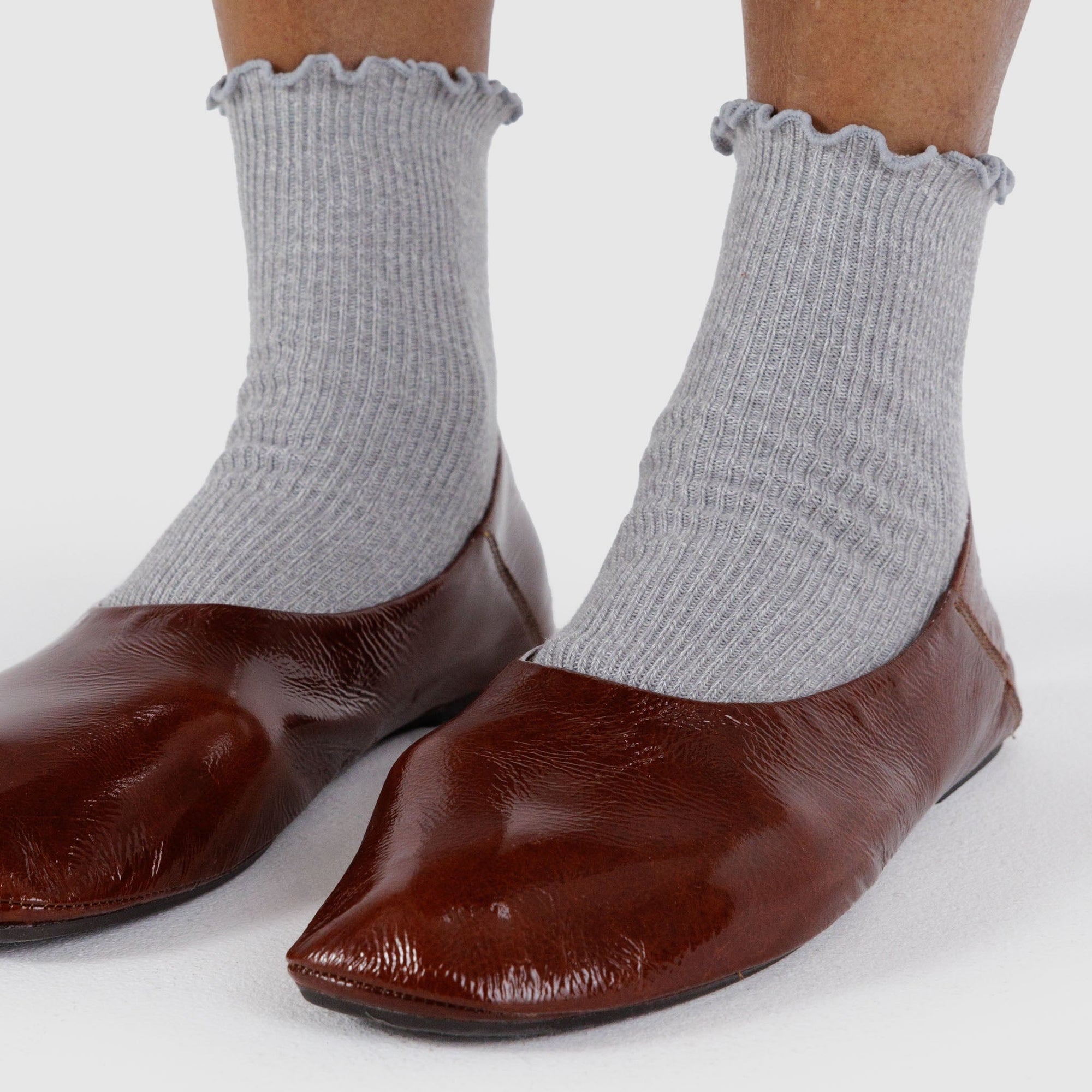 Baggu Lettuce Edge Sock Set in Heather Grey &amp; Black