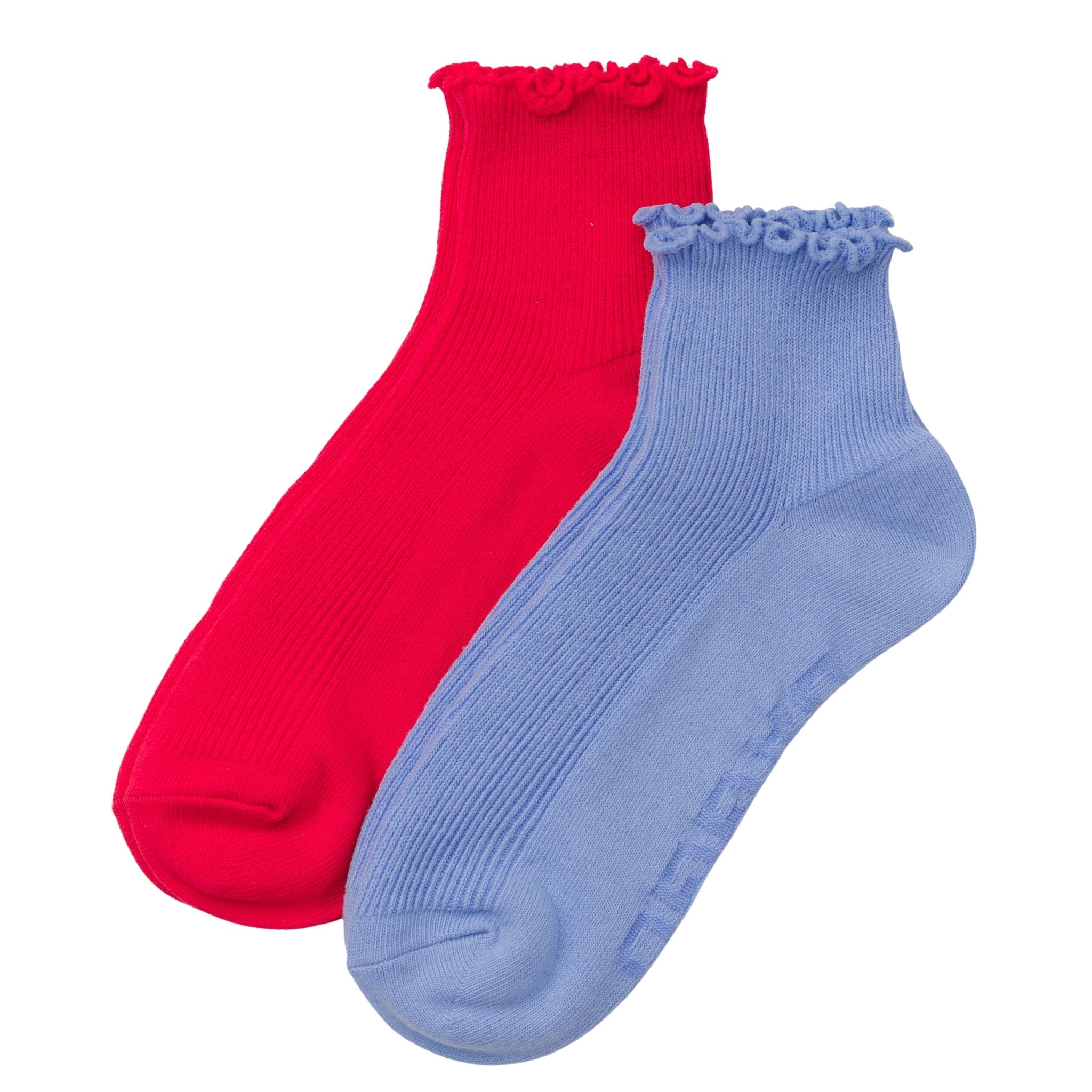 Baggu Lettuce Edge Sock Set in Light Blue & Red