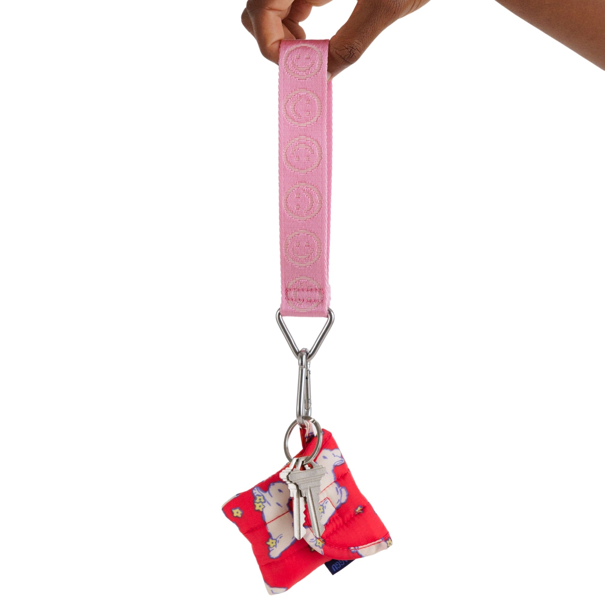 Baggu Logo Keychain in Pink Happy