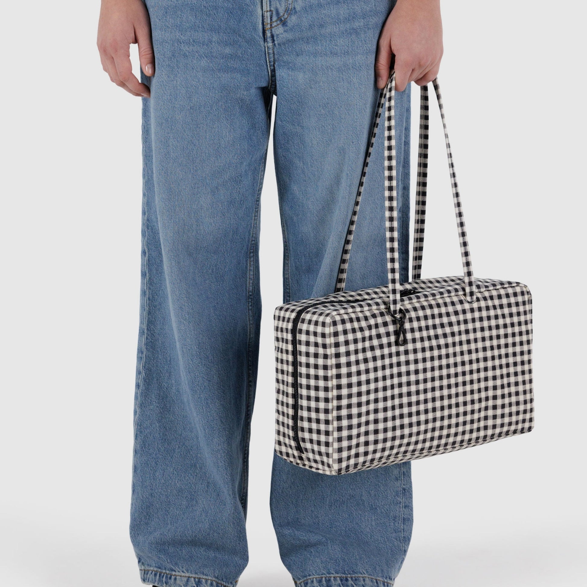 Baggu Medium Nylon Bowler Bag in Black & White Gingham