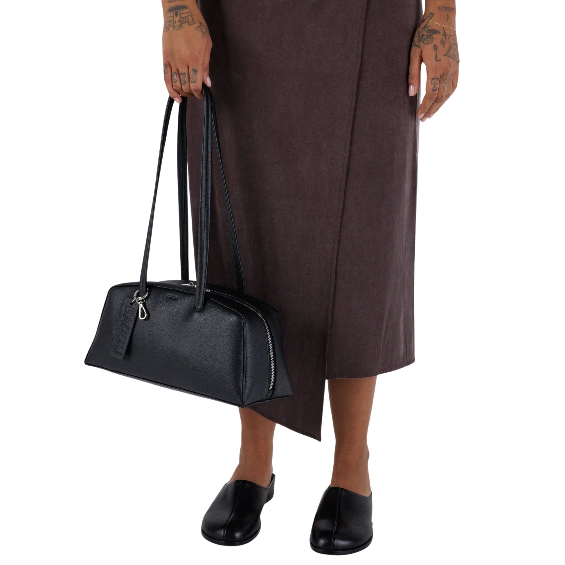 Baggu Recycled Leather Bowler Bag in Black