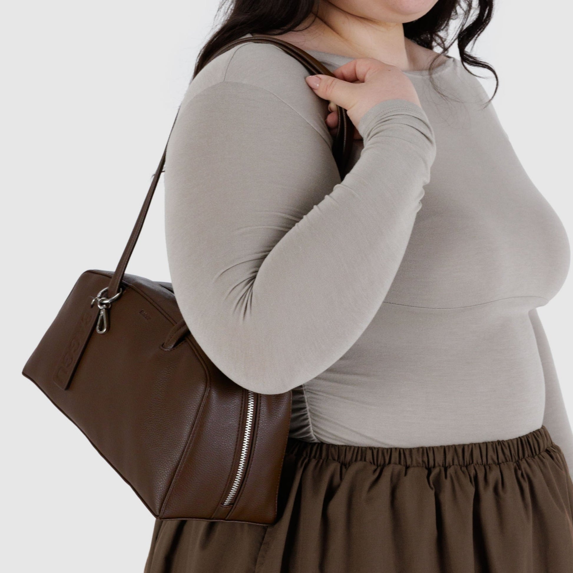 Baggu Recycled Leather Bowler Bag in Brown
