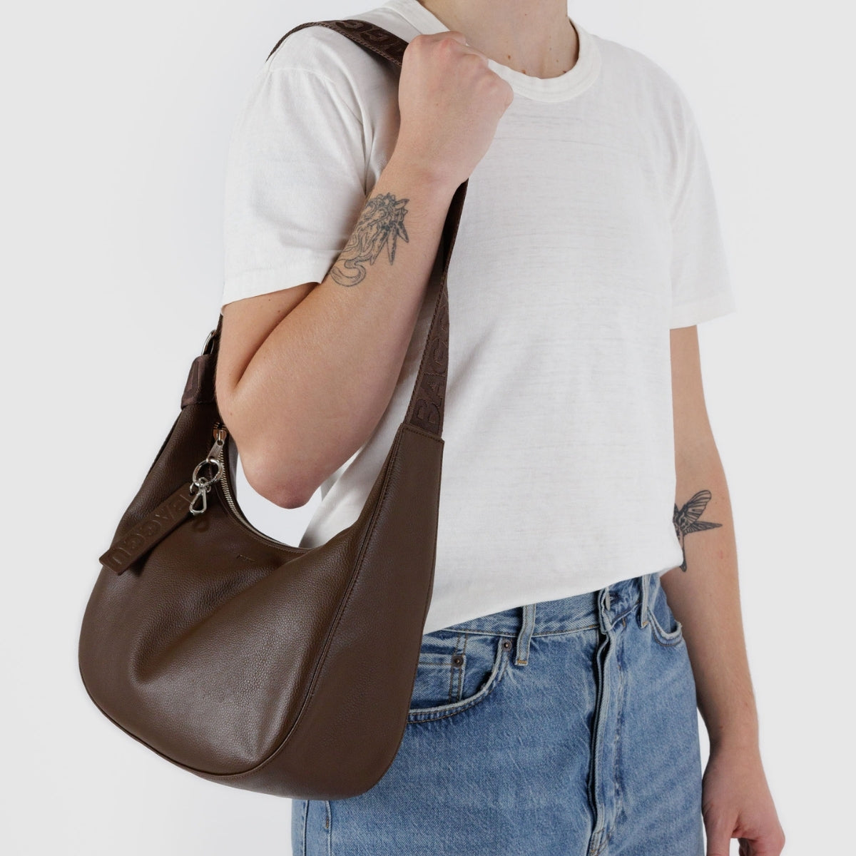 Baggu Medium Recycled Leather Crescent Bag in Brown
