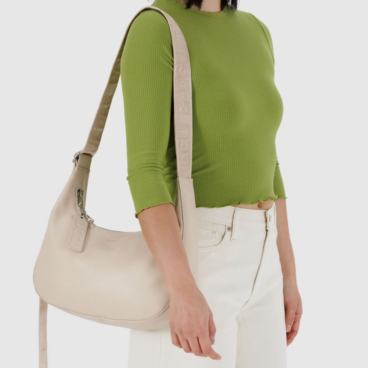 Baggu Medium Recycled Leather Crescent Bag in Stone