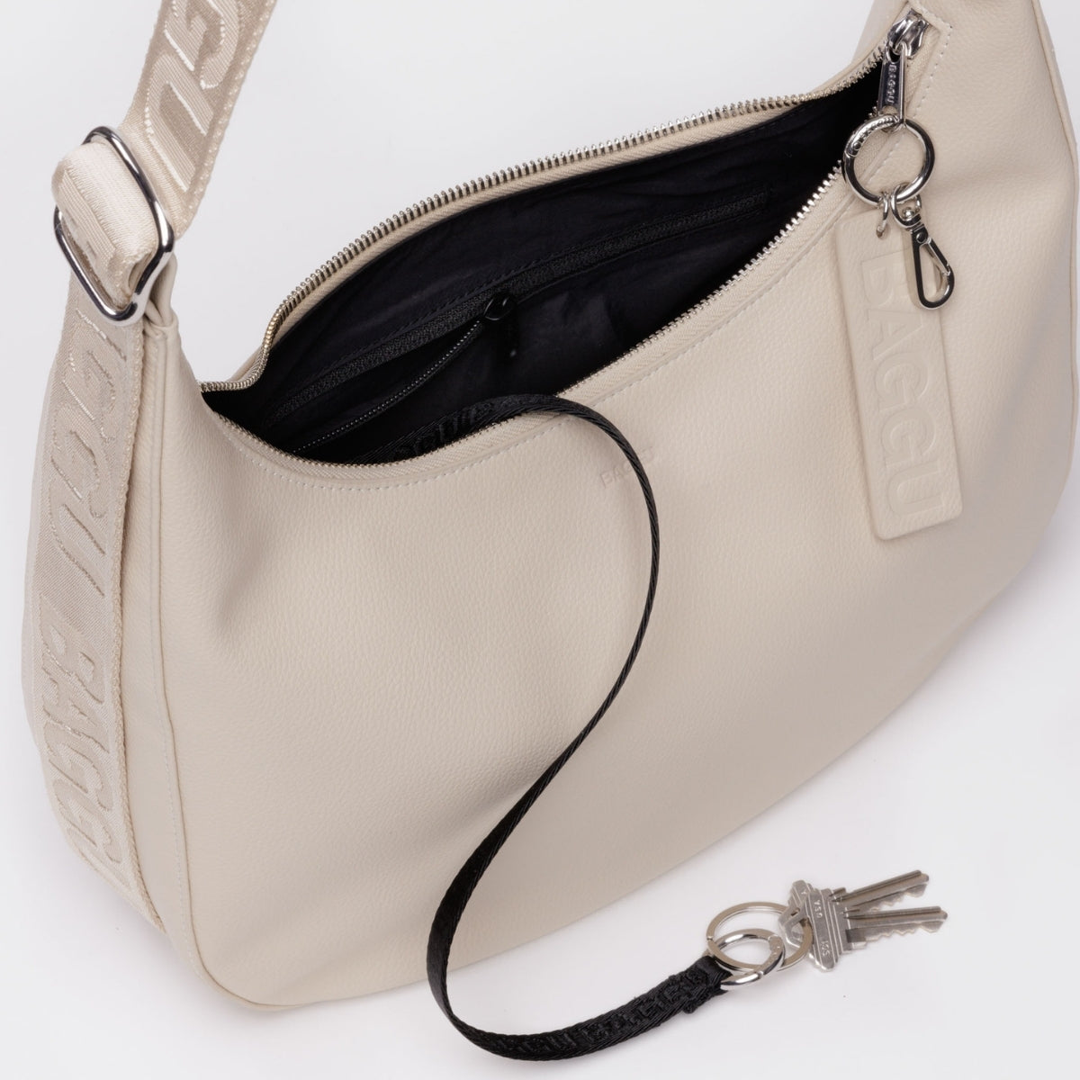 Baggu Medium Recycled Leather Crescent Bag in Stone