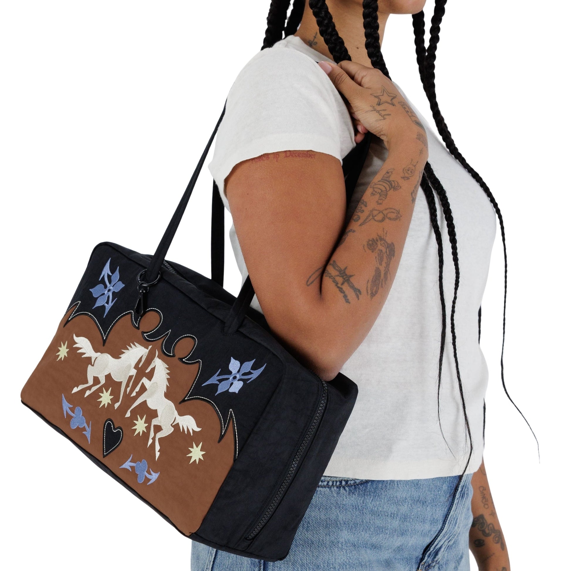 Baggu Medium Nylon Bowler Bag in Western Applique