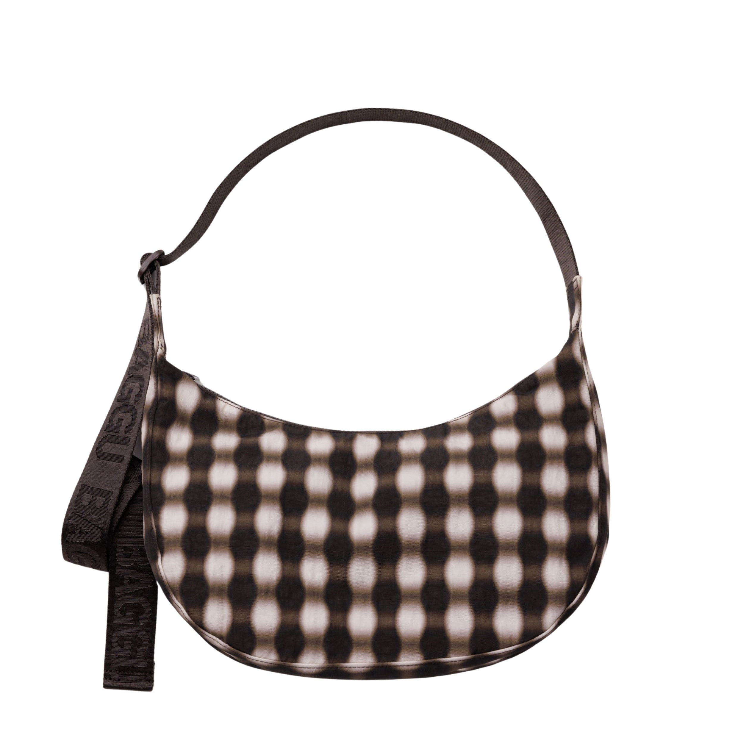 Baggu Medium Nylon Crescent Bag in Blurred Gingham Brown
