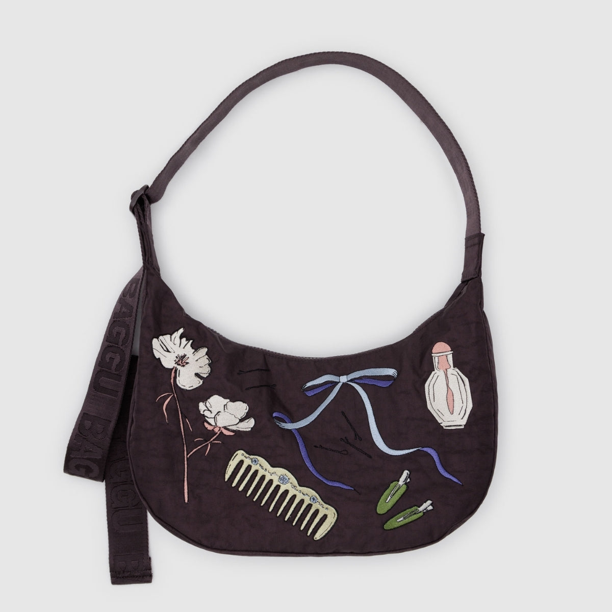 Baggu Medium Nylon Crescent Bag in Embroidered Get Ready With Me