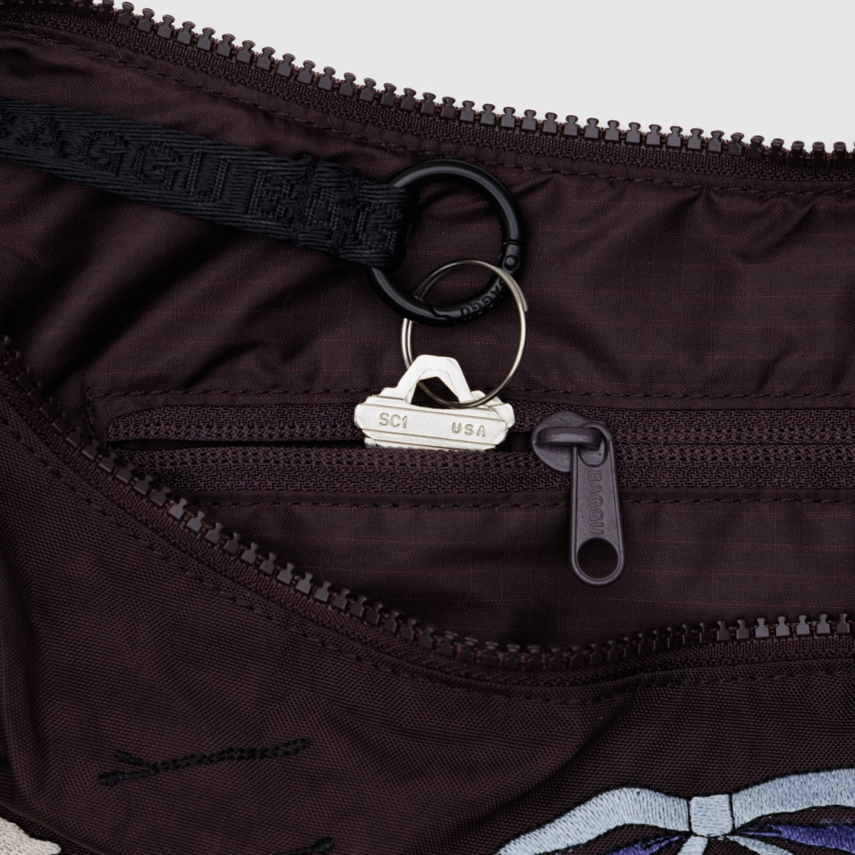 Baggu Medium Nylon Crescent Bag in Embroidered Get Ready With Me
