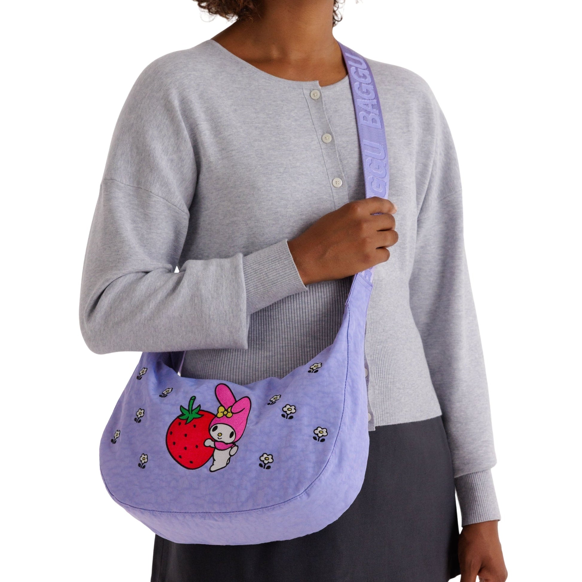 Baggu Medium Nylon Crescent Bag in My Melody Strawberry