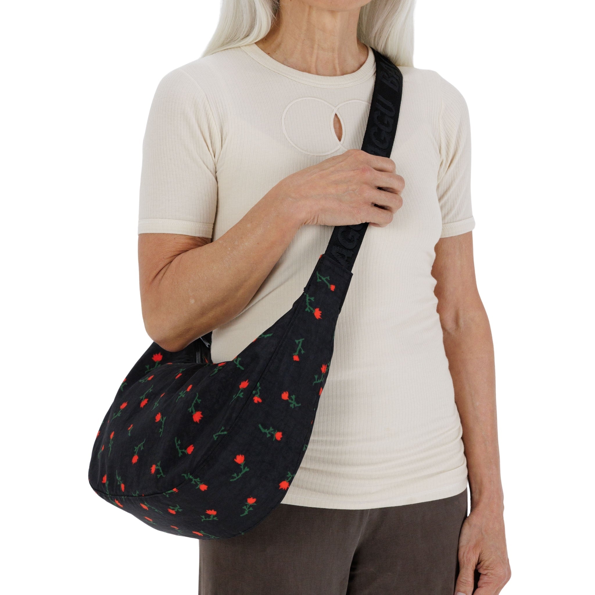 Baggu Medium Nylon Crescent Bag in Painted Wildflower