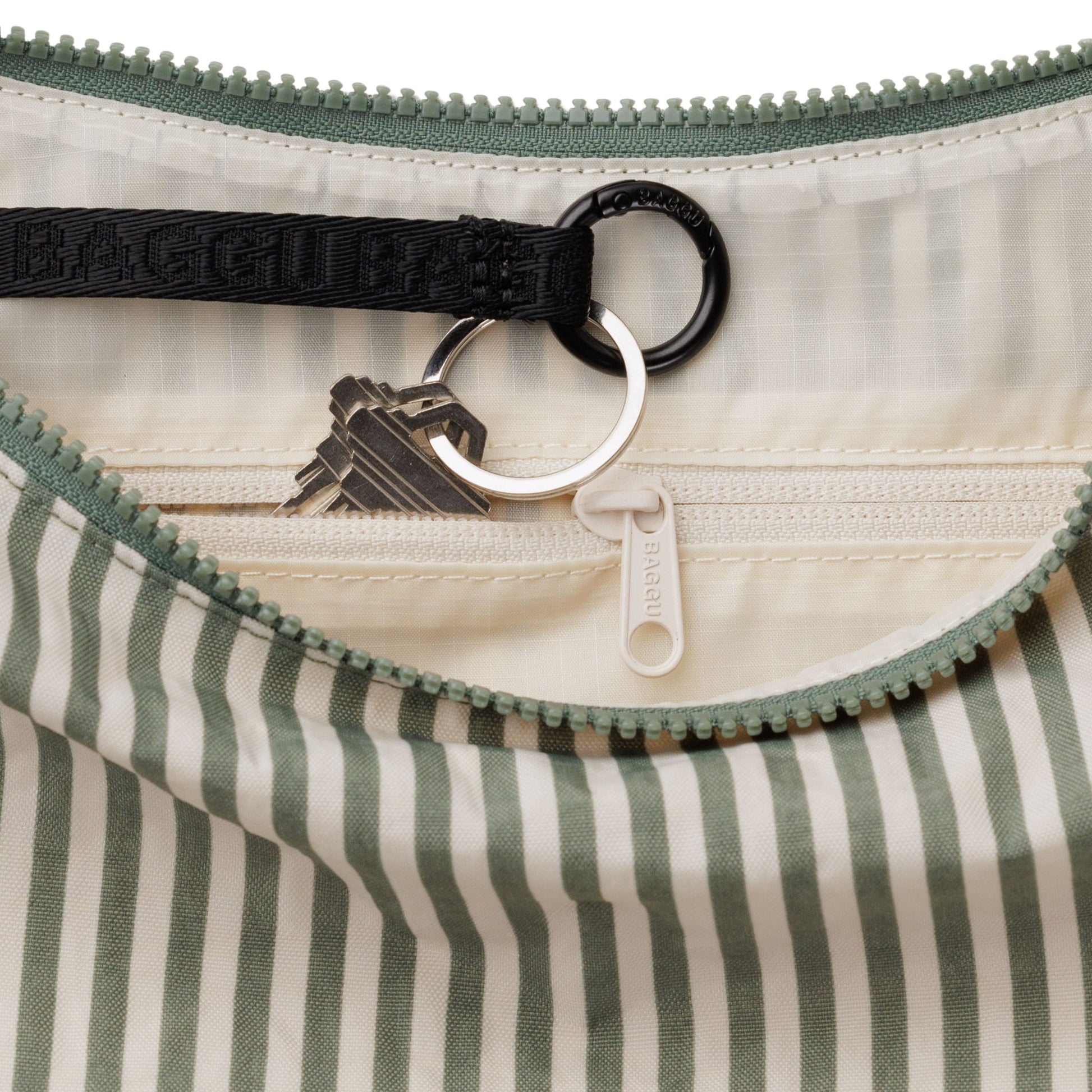 Baggu Medium Nylon Crescent Bag in Sage Stripe