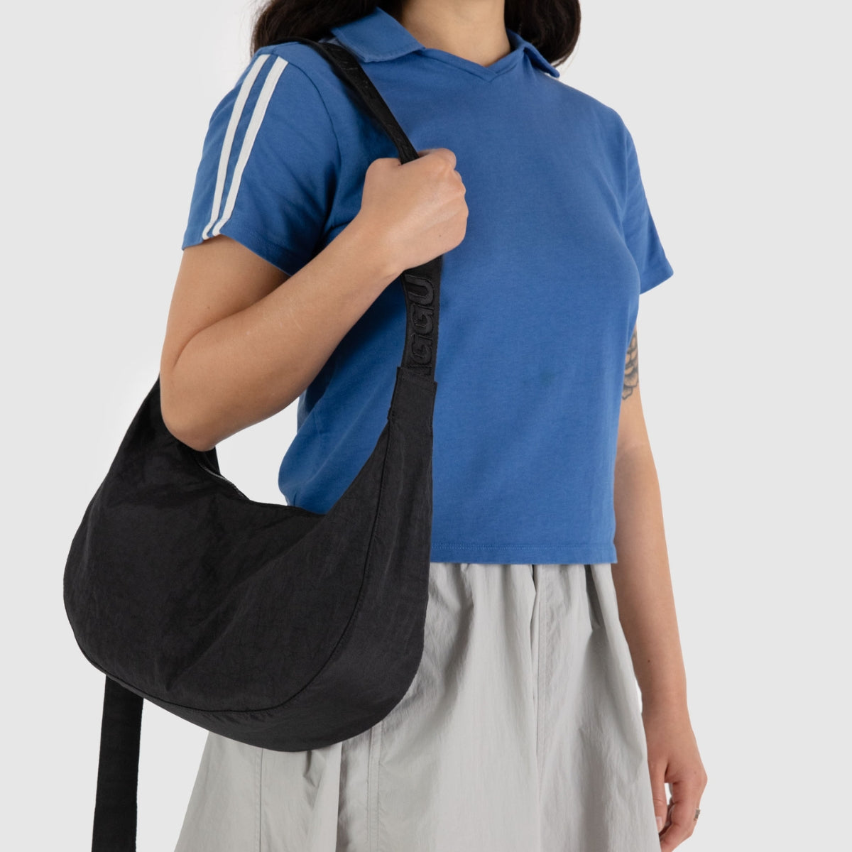 Baggu Medium Nylon Crescent Bag in Black