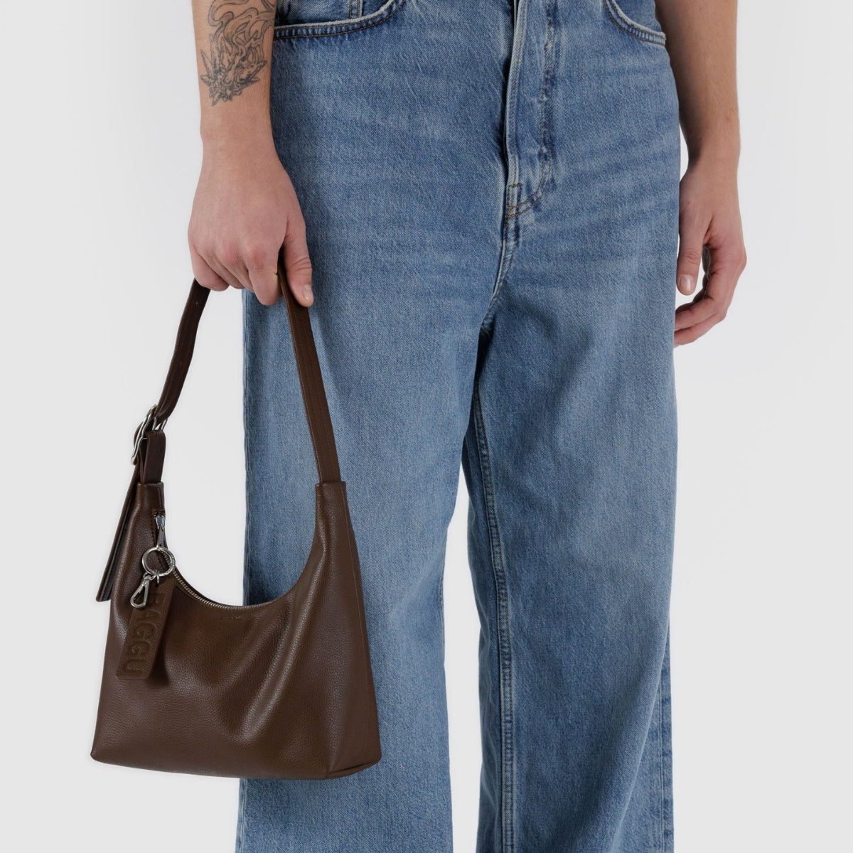 Baggu Mini Recycled Leather Shoulder Bag in Brown