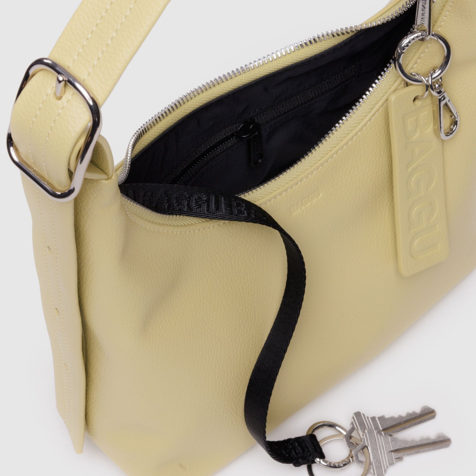 Baggu Mini Recycled Leather Shoulder Bag in Straw