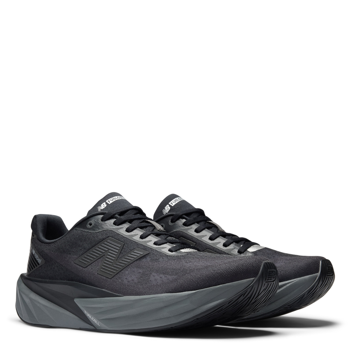 New Balance Men's FuelCell Rebel v5 in Black with Castlerock and Silver Metallic