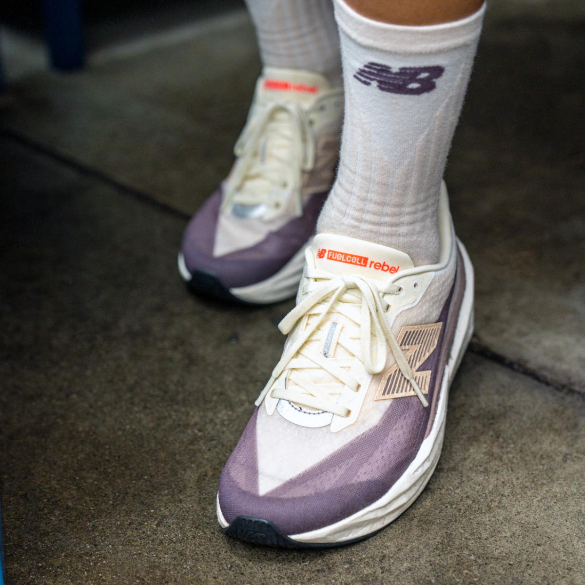 New Balance FuelCell Rebel v5 in Angora with Earth Shadow and Sea Salt
