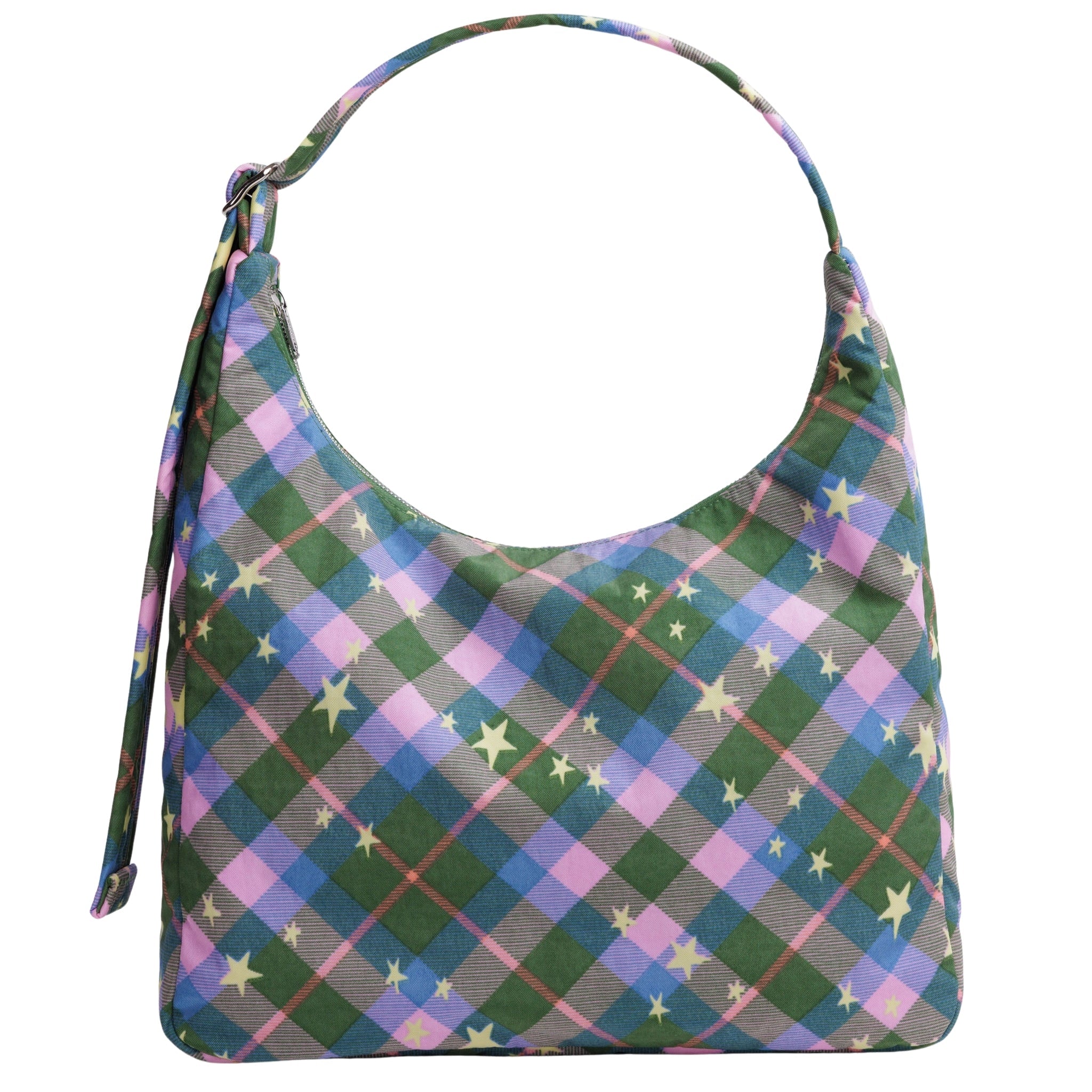 Baggu Nylon Shoulder Bag in Green Star Plaid