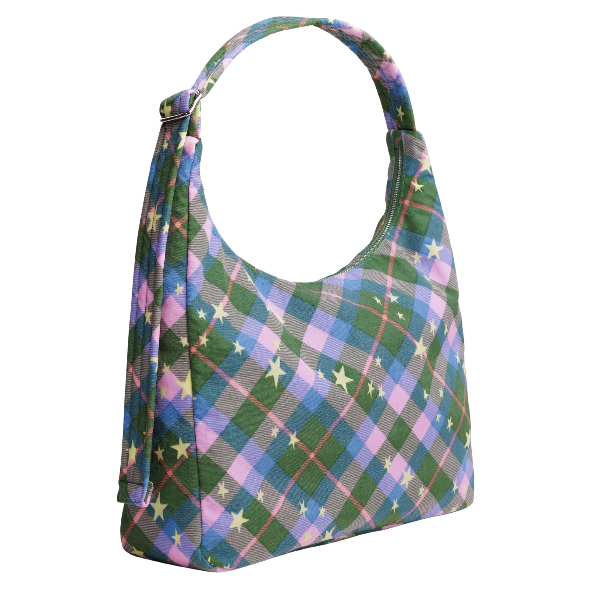 Baggu Nylon Shoulder Bag in Green Star Plaid